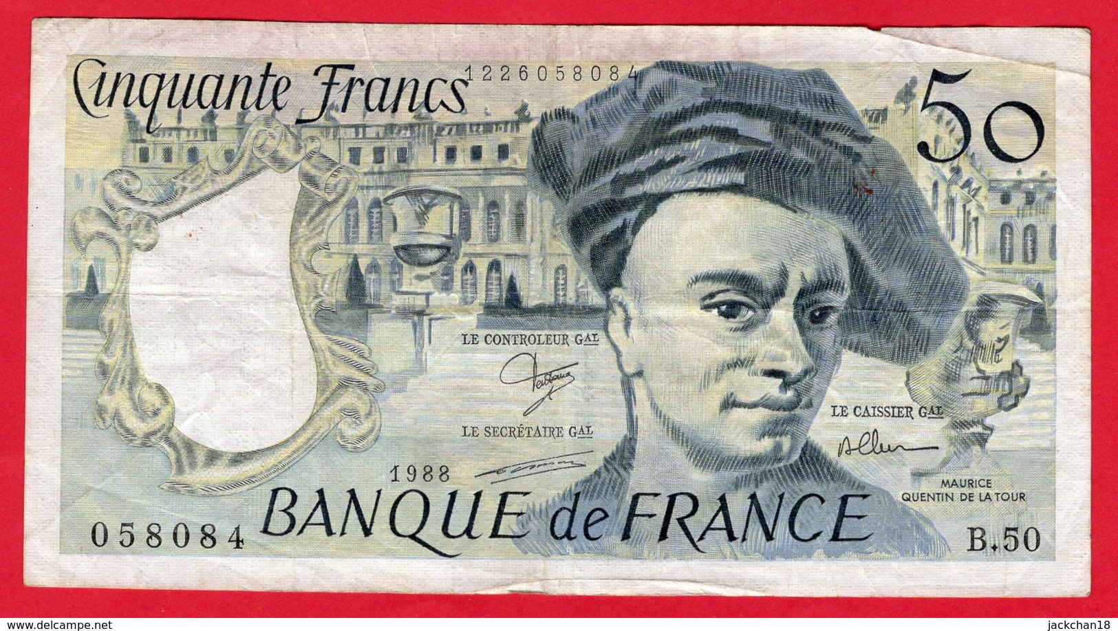 -- BILLET 50 FRANCS QUENTIN DE LA TOUR 1988 -- - 50 F 1976-1992 ''quentin De La Tour''