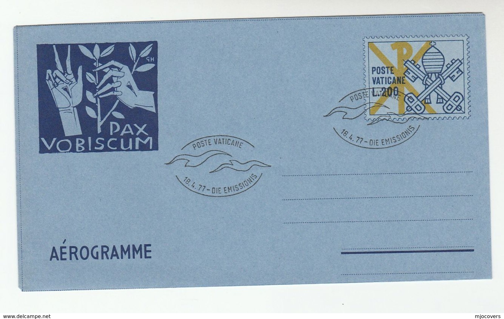 1977 VATICAN  Peace AEROGRAMME First Day Postal Stationery Stamps Cover - Postal Stationeries