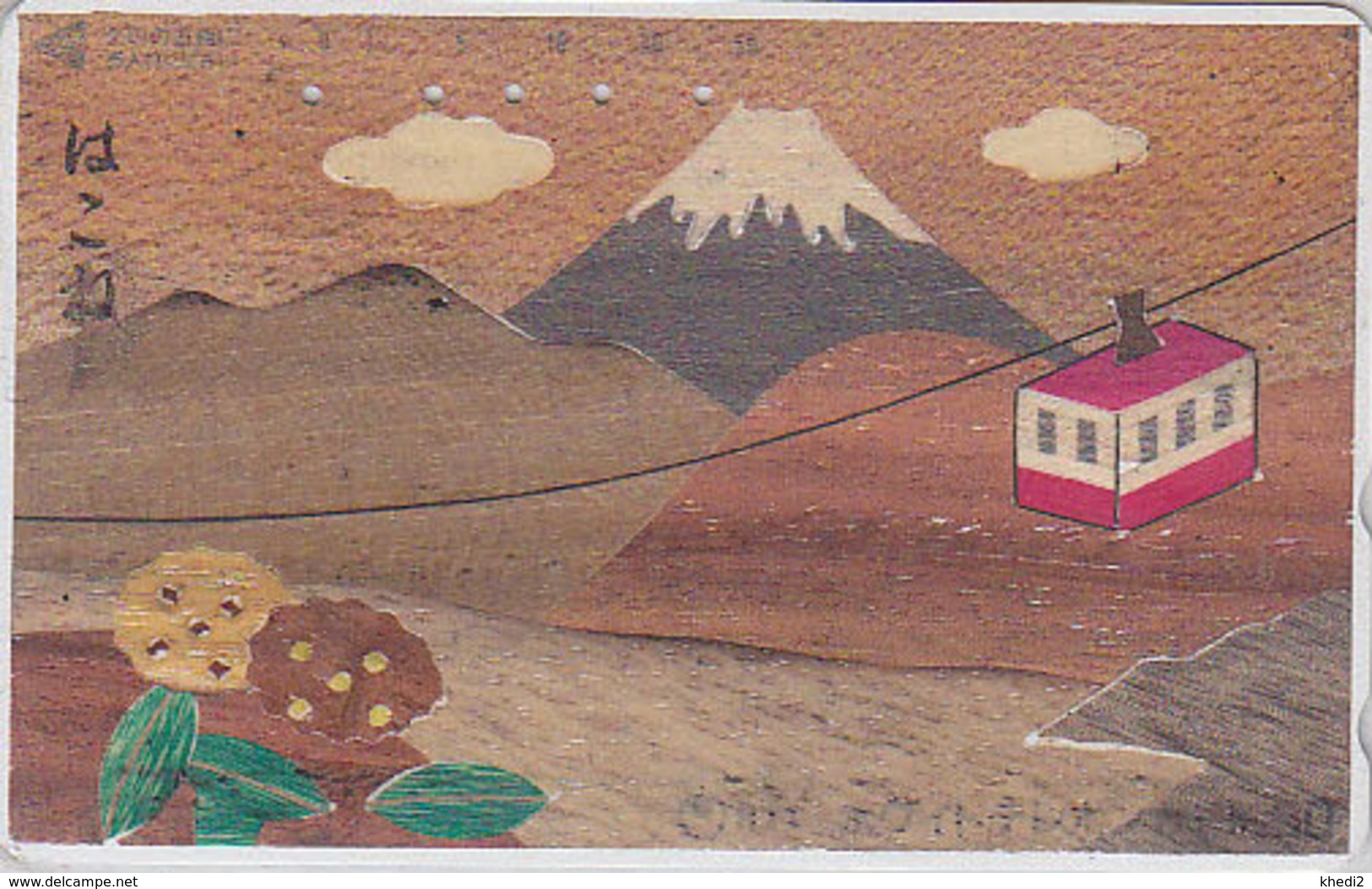 Télécarte Japon En BOIS / 110-011 - MONT FUJI &TELEPHERIQUE - Mountain & CABLE CAR WOOD Japan Phonecard - HOLZ TK - 11 - Paysages