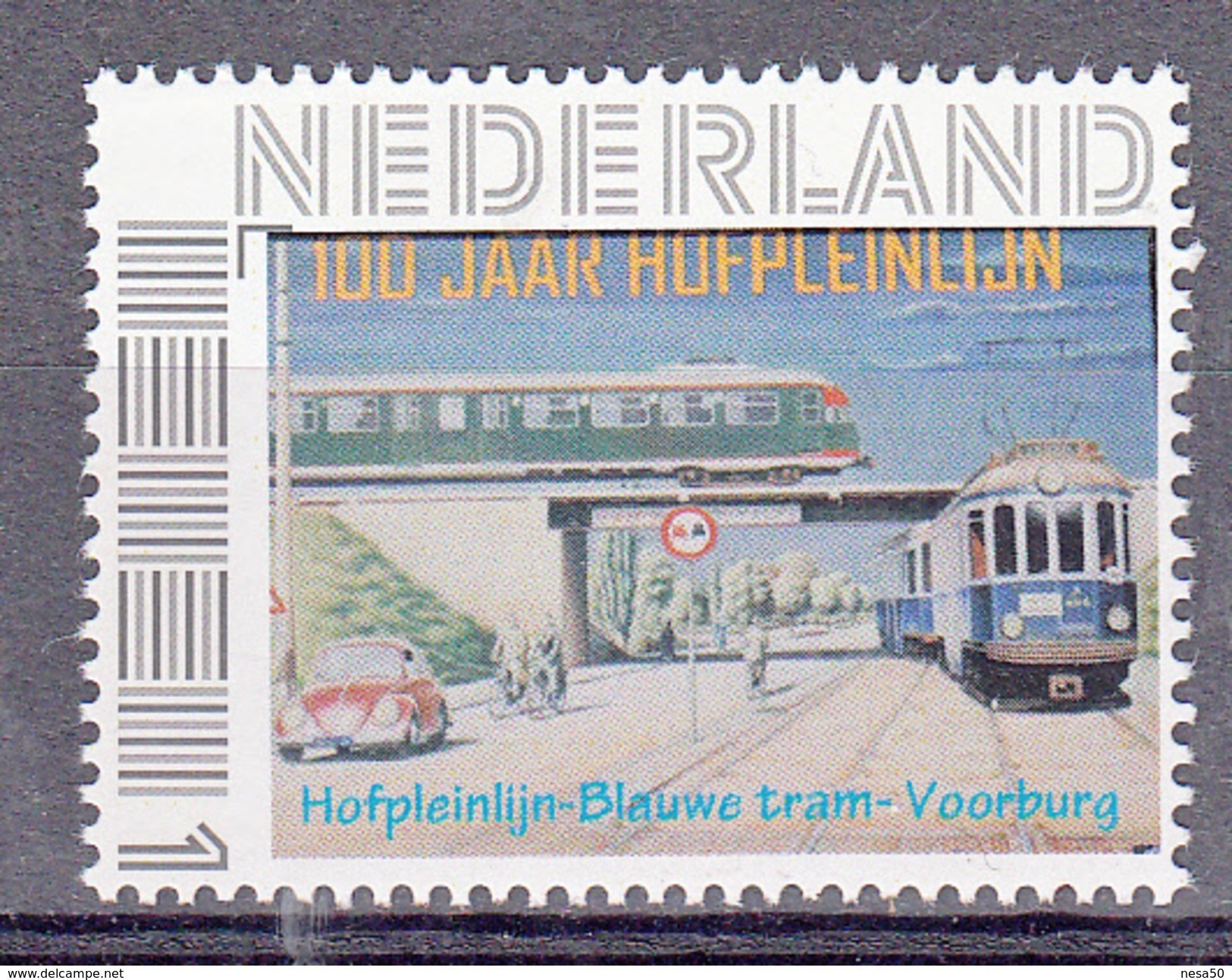 Train, Trein, Locomotive Nederland Persoonlijke Zegel : Hofpleinlijn Met Trein, Tram , Bike,  VW Kever - Eisenbahnen