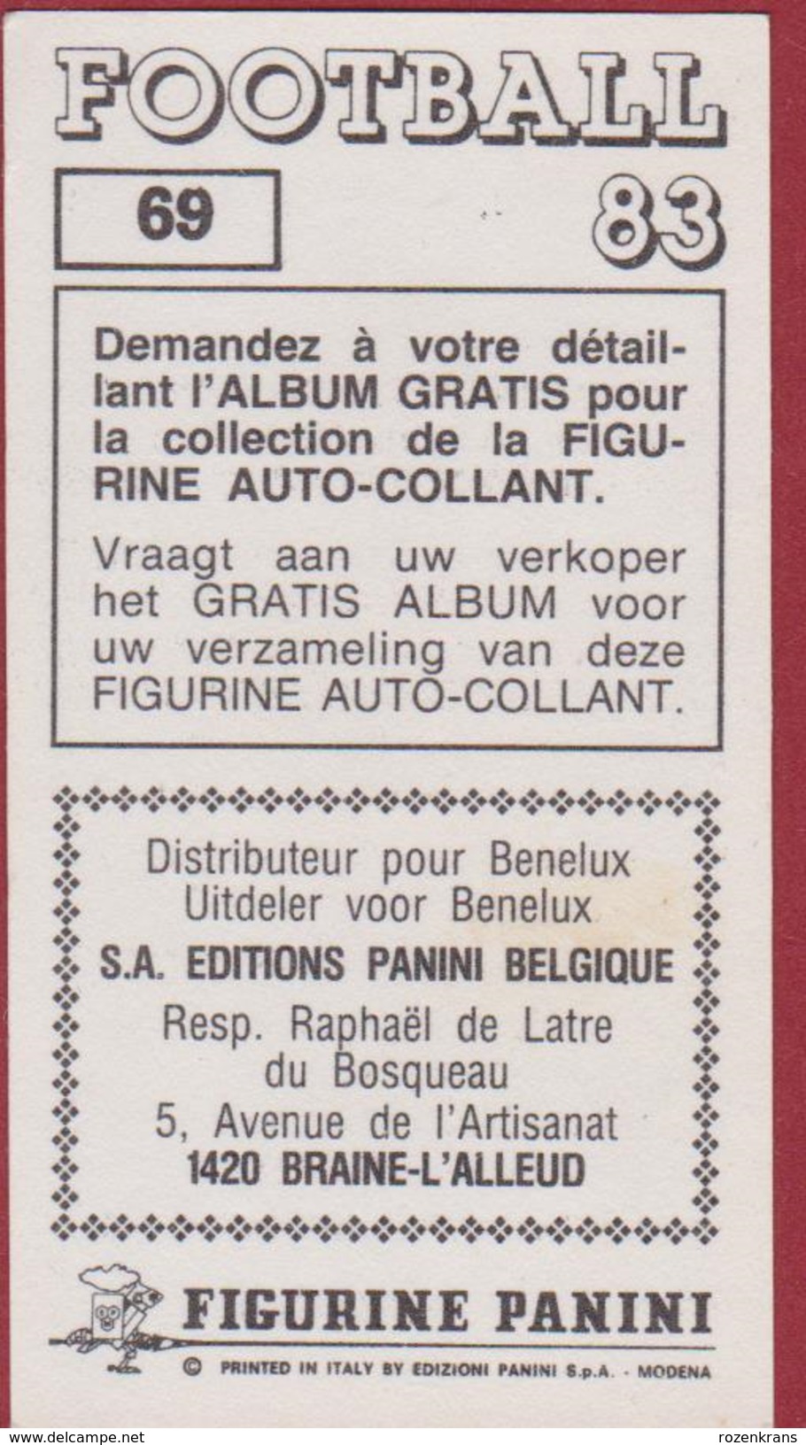 Panini Football 83 Voetbal Belgie Belgique 1983 Sticker Autocollant KSK SK Beveren Nr. 69 Patrick Schoofs - Sport