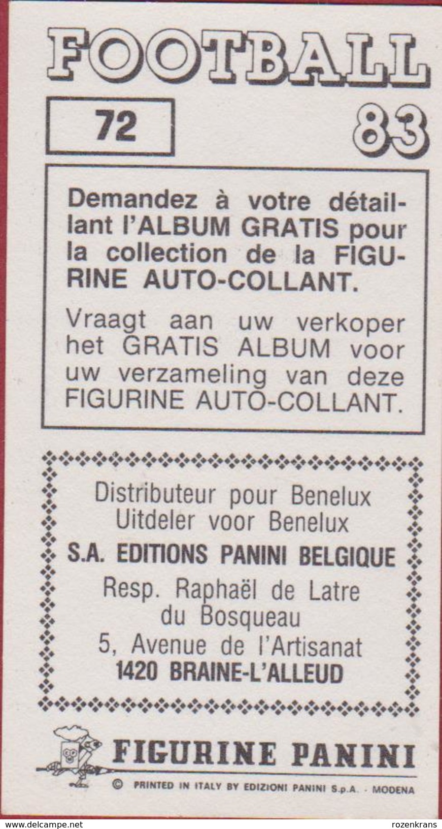 Panini Football 83 Voetbal Belgie Belgique 1983 Sticker Autocollant KSK SK Beveren Nr. 72 Erwin Albert - Sport