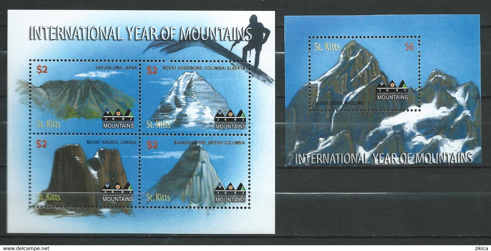 St. Kitts 2002 International Year Of Mountains.Canada.British Columbia,Japan.Alberta.2 S/S.MNH - St.Kitts Und Nevis ( 1983-...)