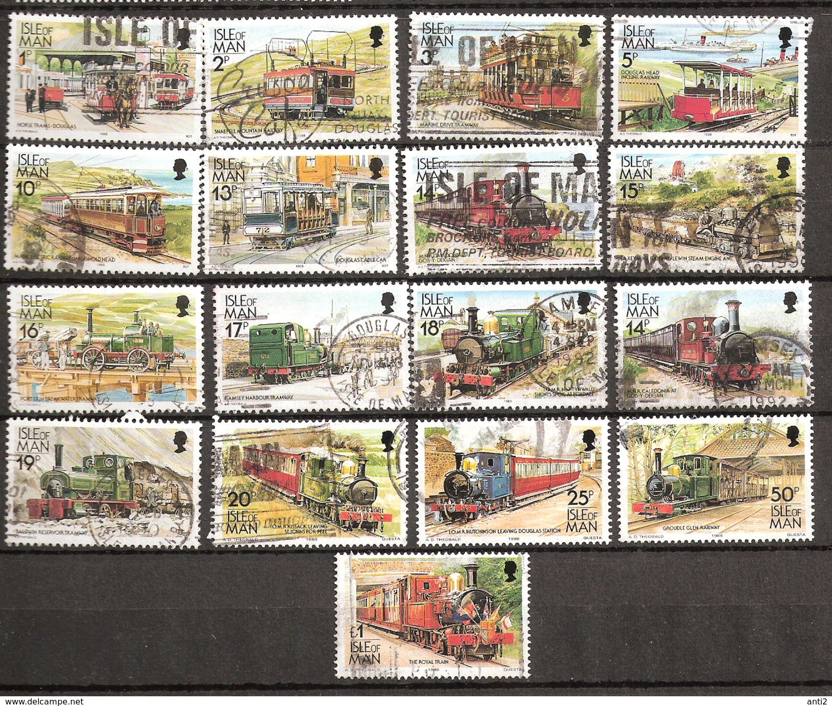 Isle Of Man Trains And Trams, 17 Different Issues  Cancelled(o) - Man (Insel)