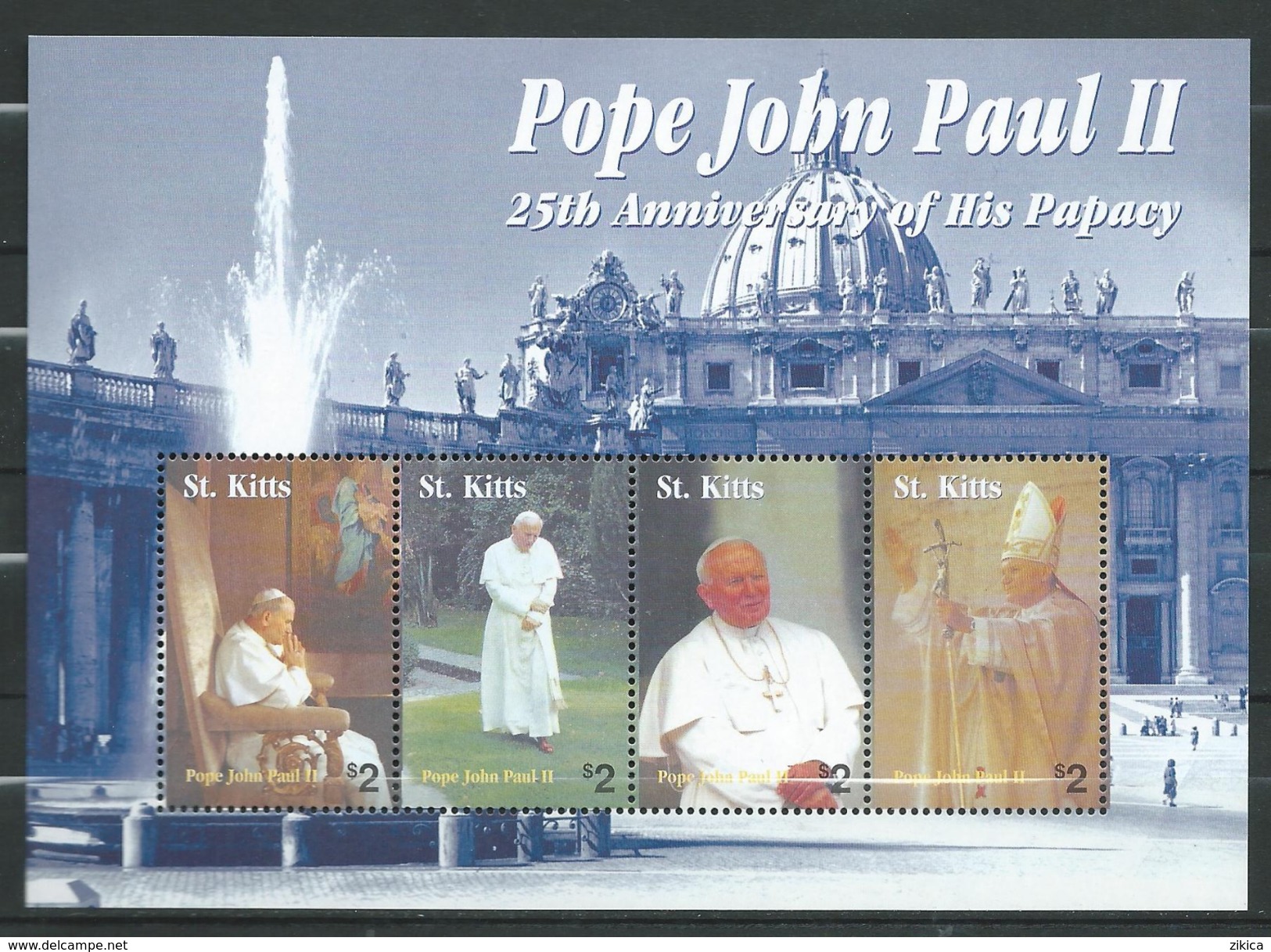 ST. KITTS 2004 The 25th Anniversary Of The Pontificate Of Pope John Paul II.S/S.MNH. - St.Kitts Und Nevis ( 1983-...)