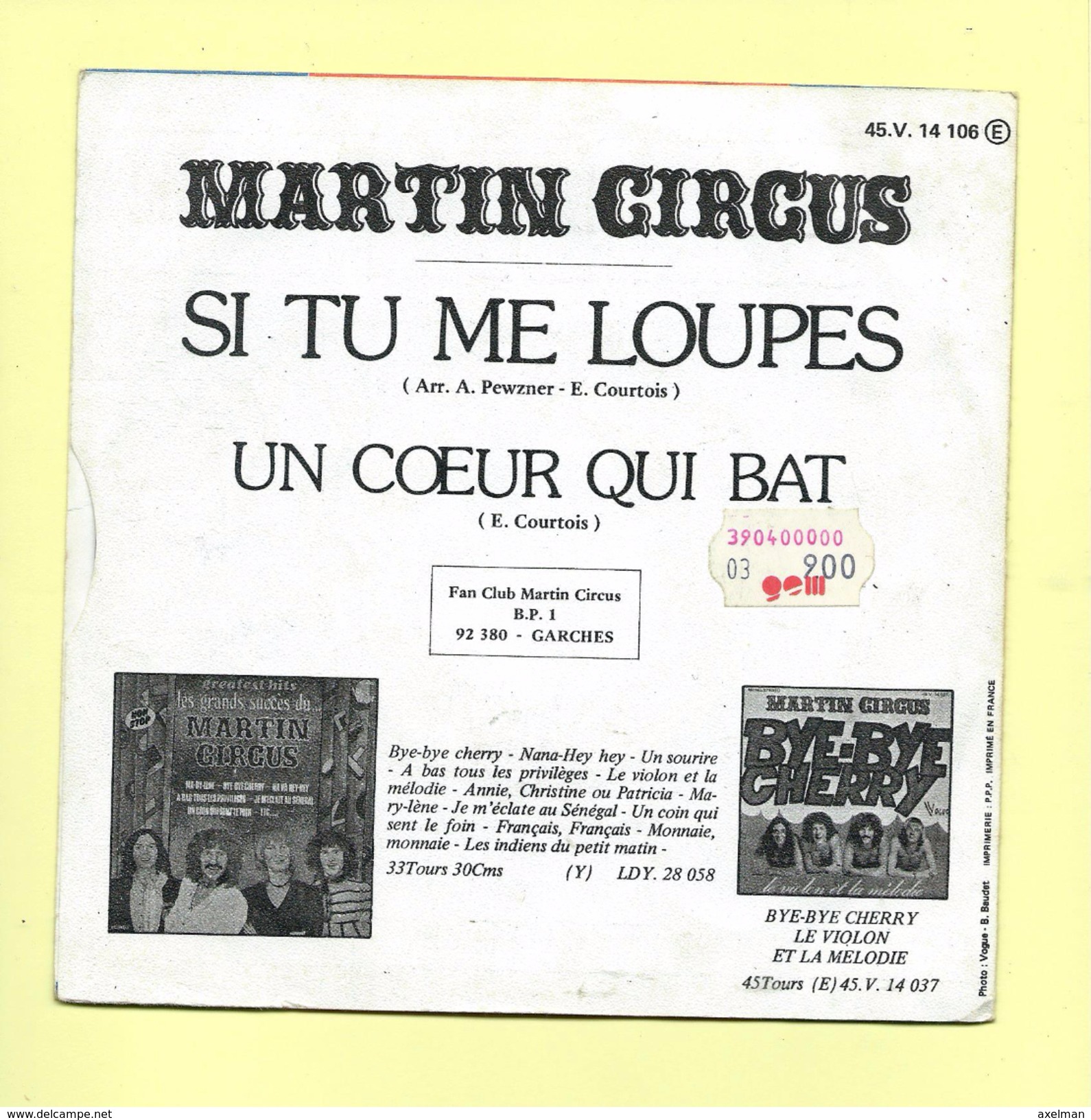 Disque 45 T Vogue, MARTIN CIRCUS: Si Tu Me Loupes - Other - French Music