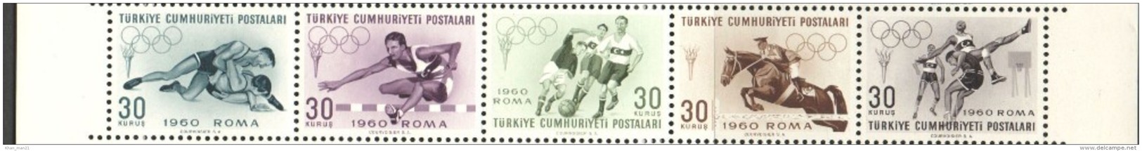 Turkey, 1960, Mi. 1769-73, Sc. 1488-92, SG 1911-15, Olympic Games, Rome, Football, Basketball, Wrestling, MNH - Sommer 1960: Rom