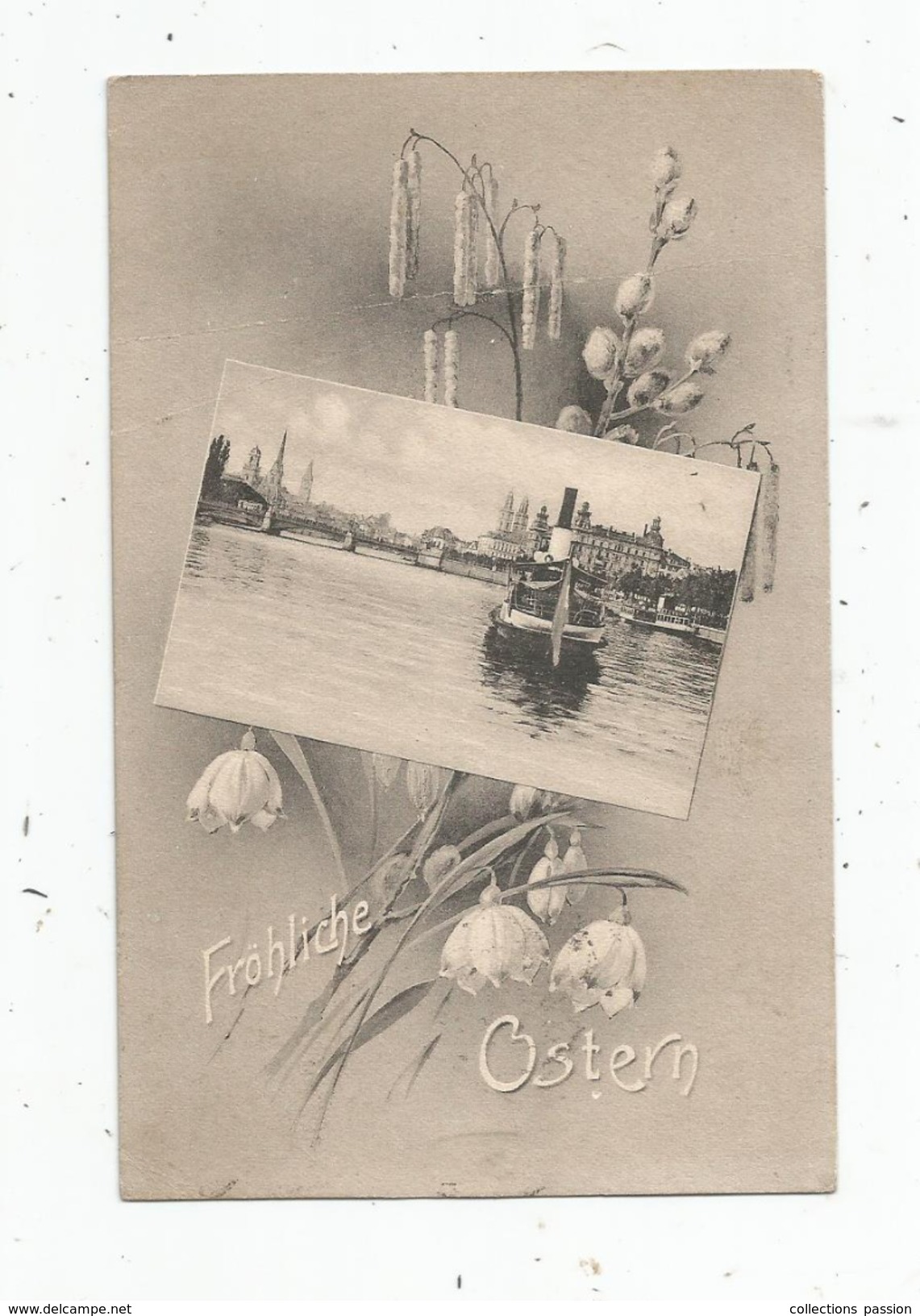 Cp , Bateaux , FRÖHLICHE OSTERN , JOYEUSES PÂQUES , Voyagée 1907 - Commerce