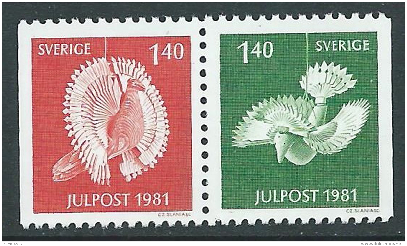 1981 SVEZIA COLOMBA IN LEGNO NATALE MNH ** - P54-6 - Ungebraucht