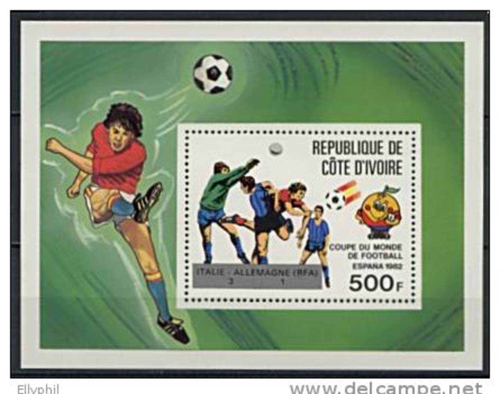 Côte D´Ivoire, BF N° 24** Y Et T, Bloc-feuillet, Résultats De La Coupe Du Monde 1982 - Côte D'Ivoire (1960-...)