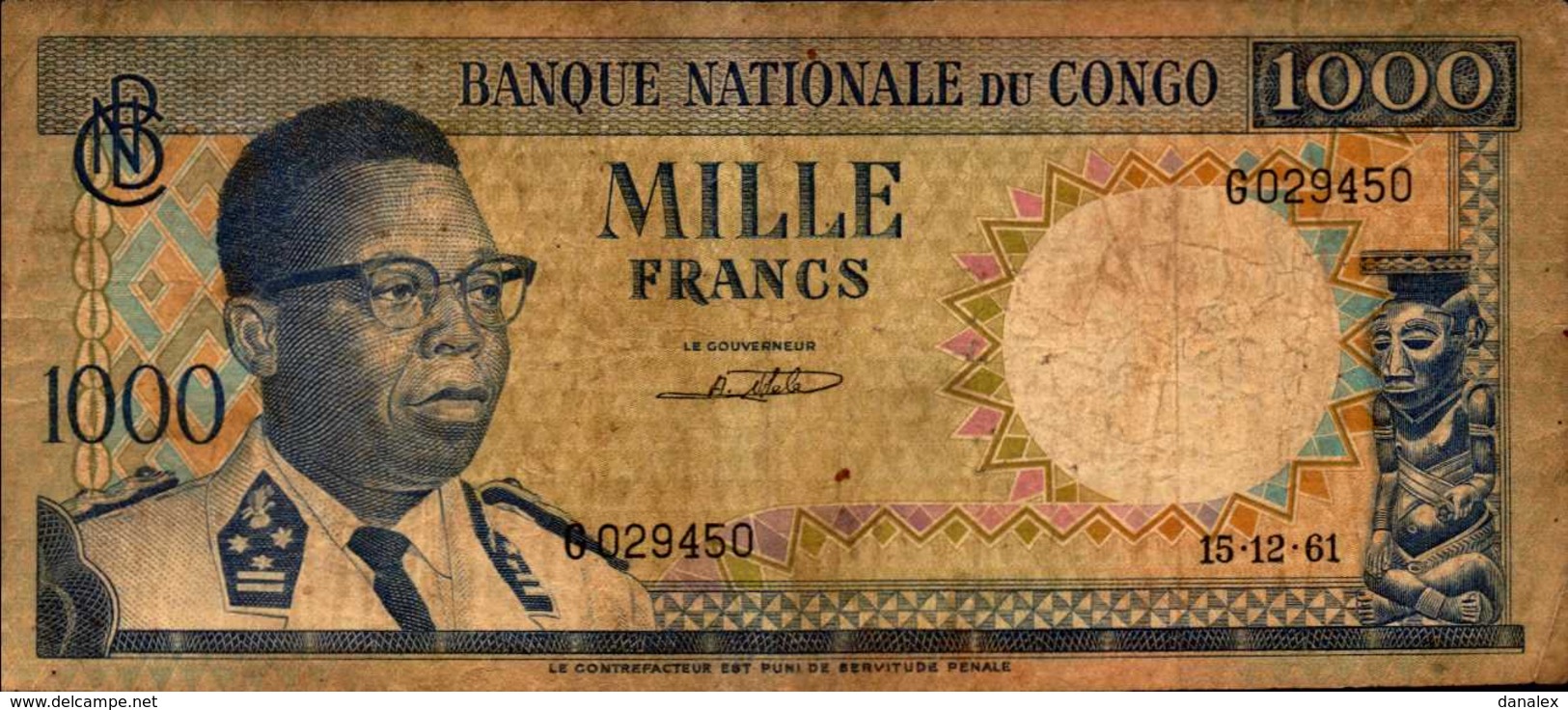 CONGO BANQUE NATIONALE 1000 FRANCS Du 15-12-1961  Pick 8 - République Démocratique Du Congo & Zaïre