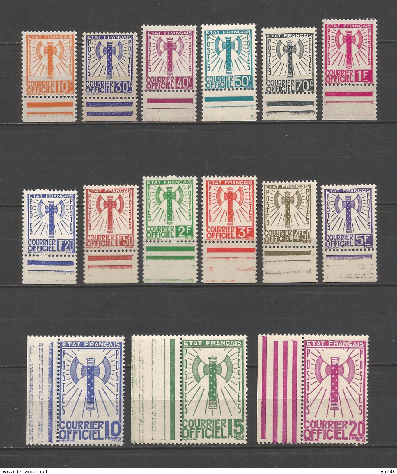 FRANCE  1943  TIMBRES  DE  SERVICE  N°  1  /  15   N**    !!!!!!!!!!!!!!!!!  1 &euro;  Sans  Reserve - Mint/Hinged