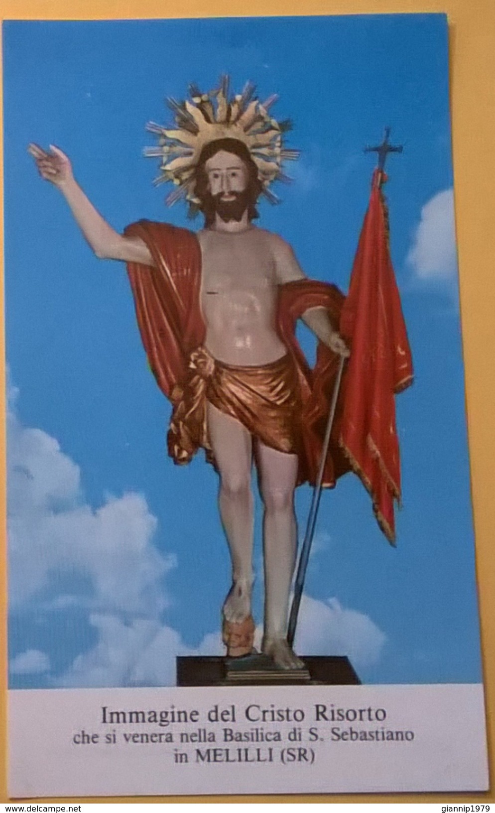 SANTINO CRISTO RISORTO NELLA BASILICA DI S. SEBASTIANO MELILLI (SR) RETRO BUONA PASQUA - Santini