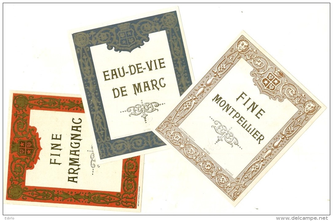 étiquette  - 1910/40 - étiquette Générique Modèle 190/191/192 - Fine De Montpellier Eau De Vie De Marc ... - Whisky