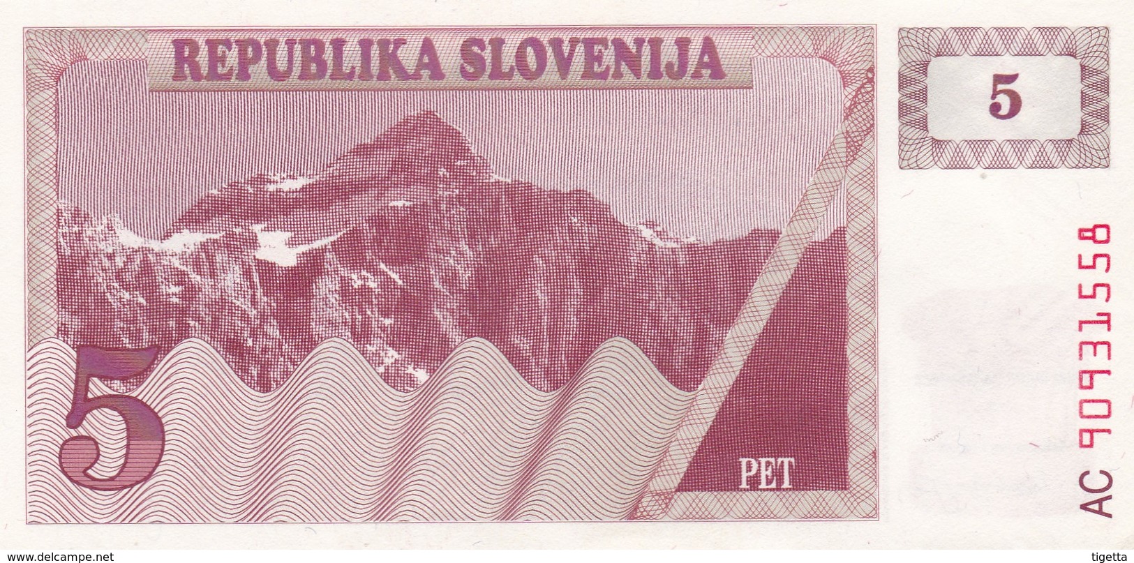 SLOVENIA  5 TOLARJEV    1990  FDS - Slowenien