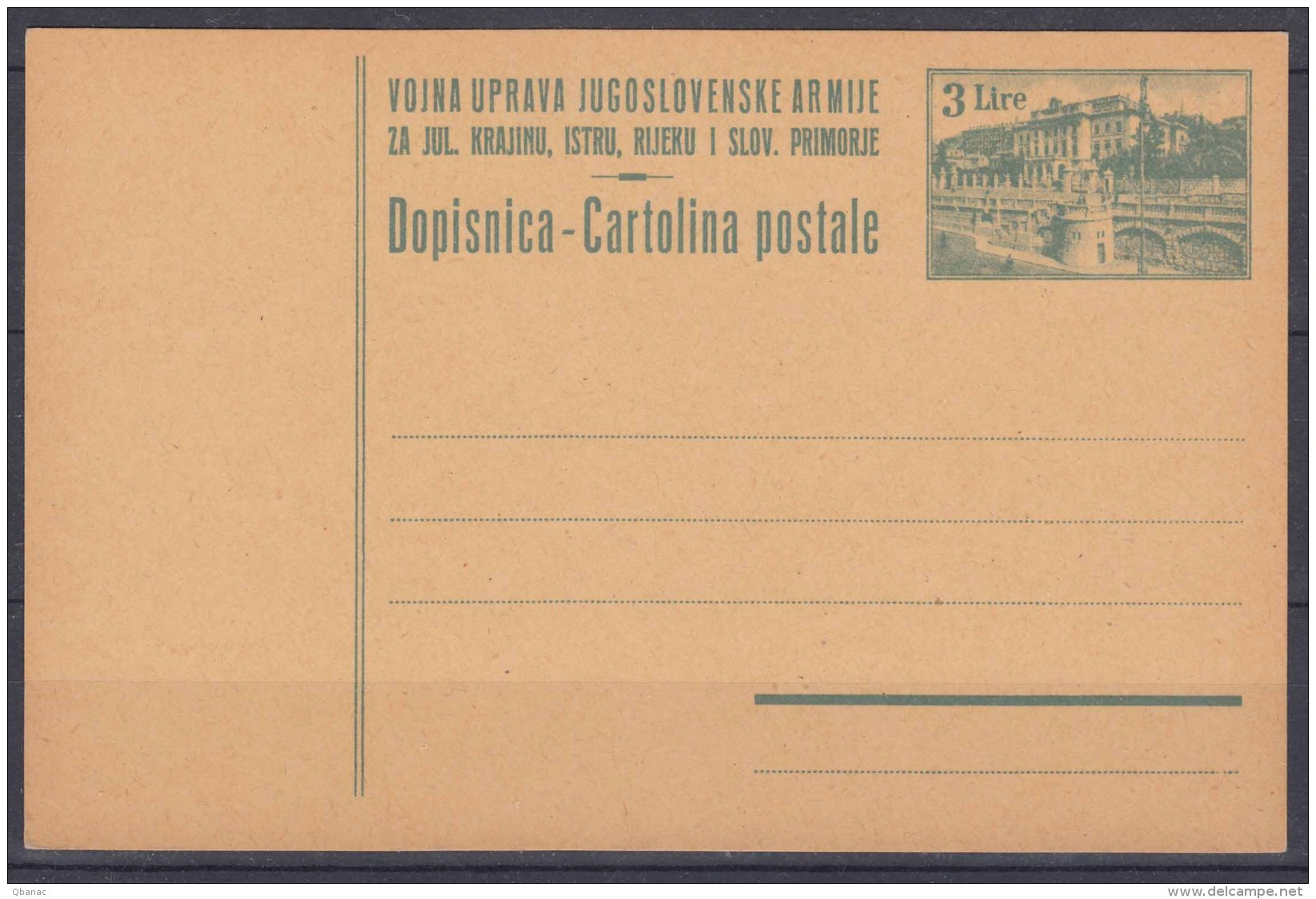 Yugoslavia Occ. Of Italy, Trieste Zone B, Postal Stationery Card In Rare Brown Cardboard Variety, Excellent Mint Cond. - Poststempel
