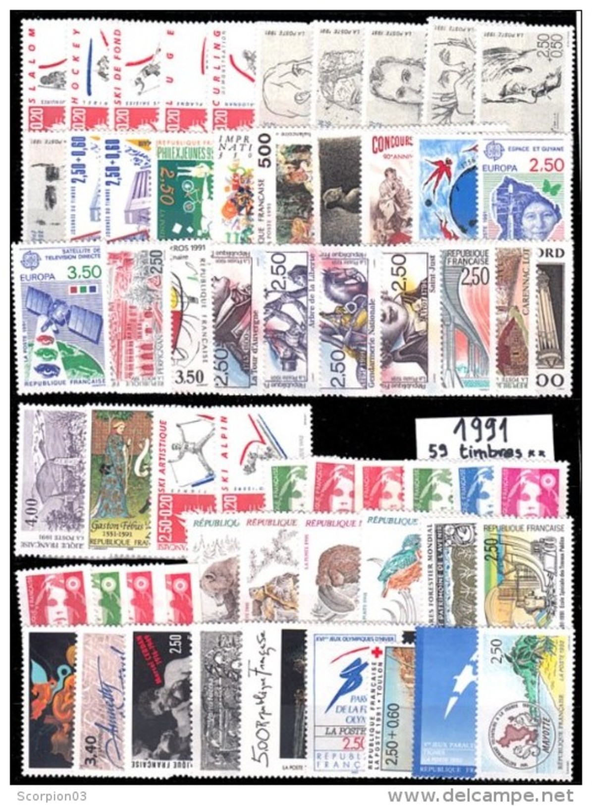 France Année Complete 1991 - 59 Timbres* * TB - 1990-1999