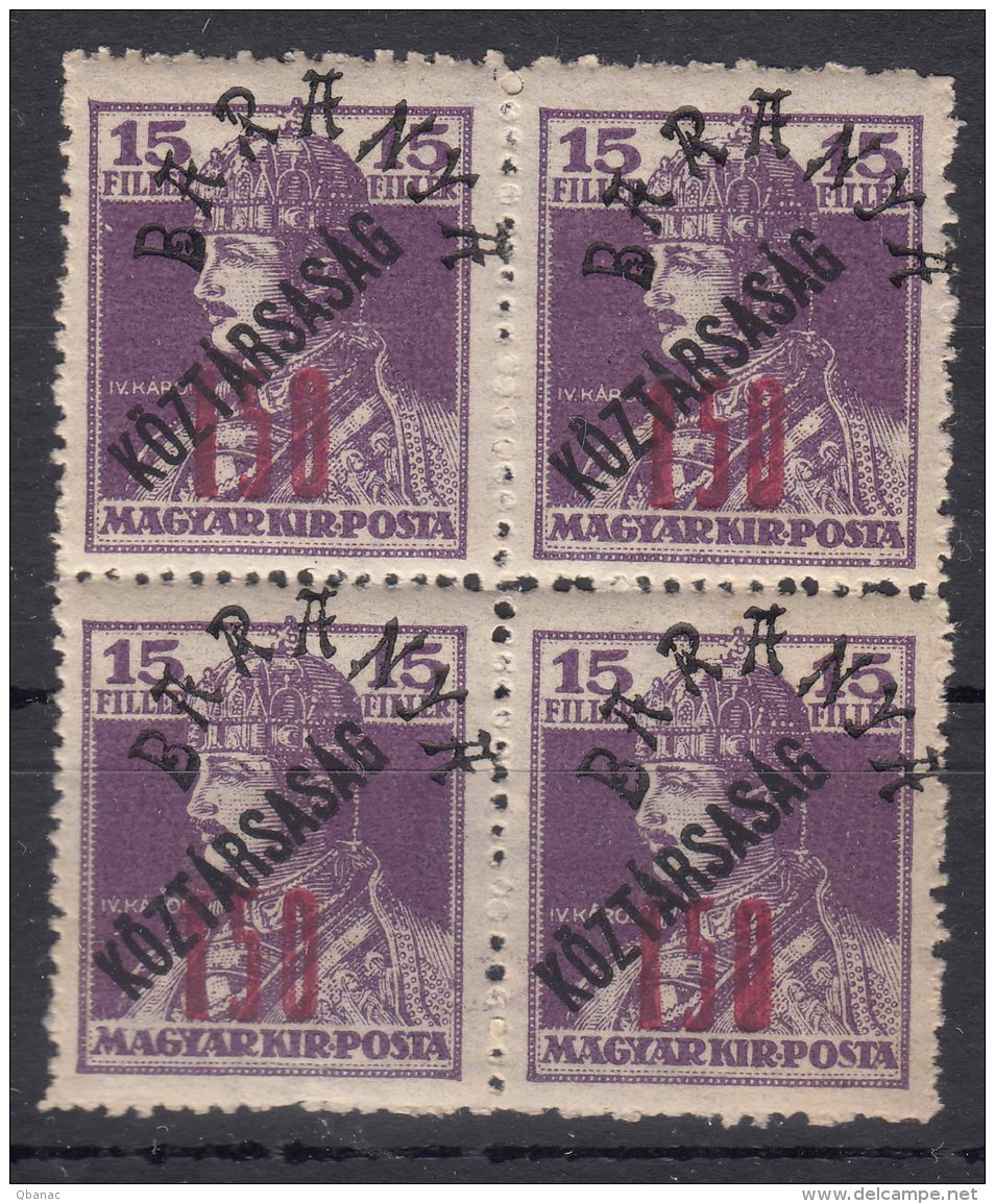 Hungary Baranya 1919 Mi#57 Mint Never Hinged Block Of Four - Baranya