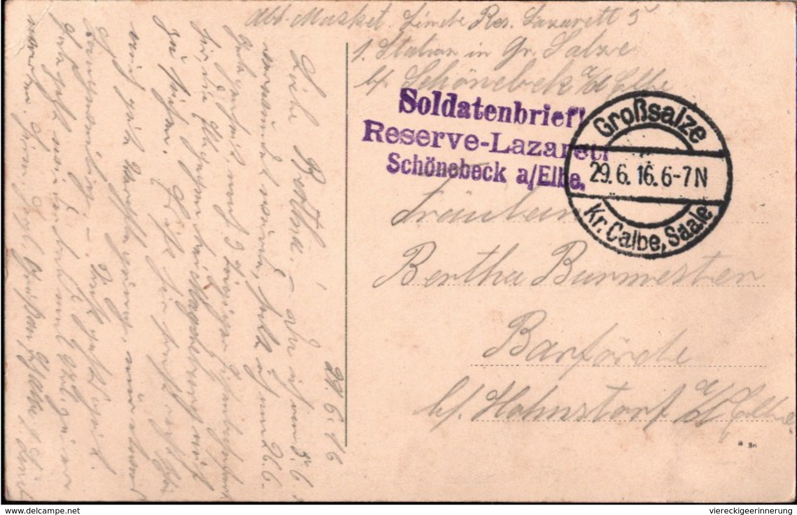 ! 1916 Lazarettzug , Stempel Reserve Lazarett Schönebeck A.d. Elbe - Eisenbahnen