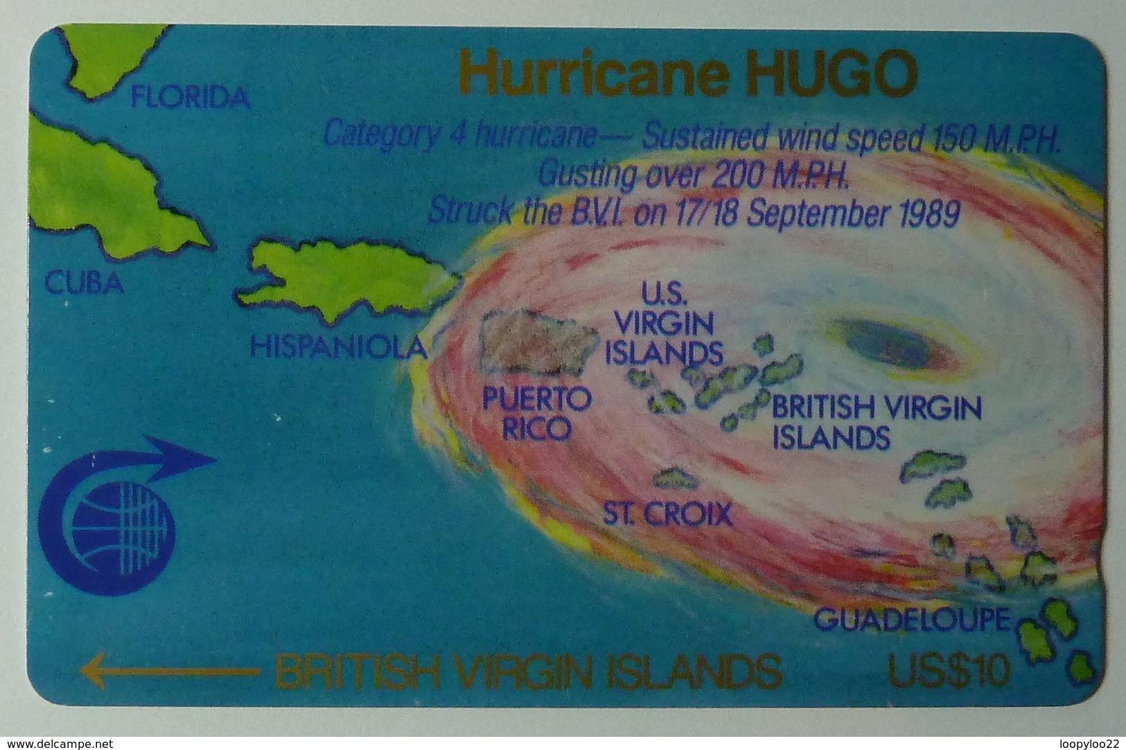 BRITISH VIRGIN ISLANDS - GPT - 2CBVA - $10 - Hurricane Hugo - BVI-2A - Mint - Maagdeneilanden