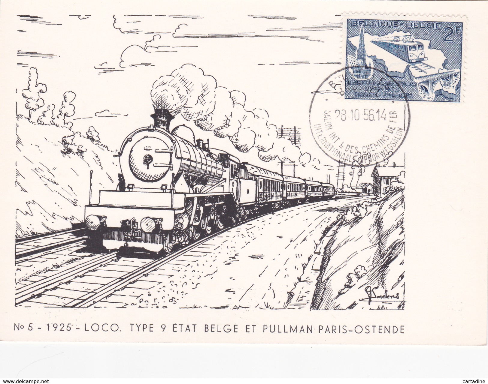 Carte Sur Le Thème Des Trains - N°5 - 1925 - LOCO Type 9  - Etat Belge Et Pullman Paris-Ostende - Obl. Timbre 996 - Eisenbahnen