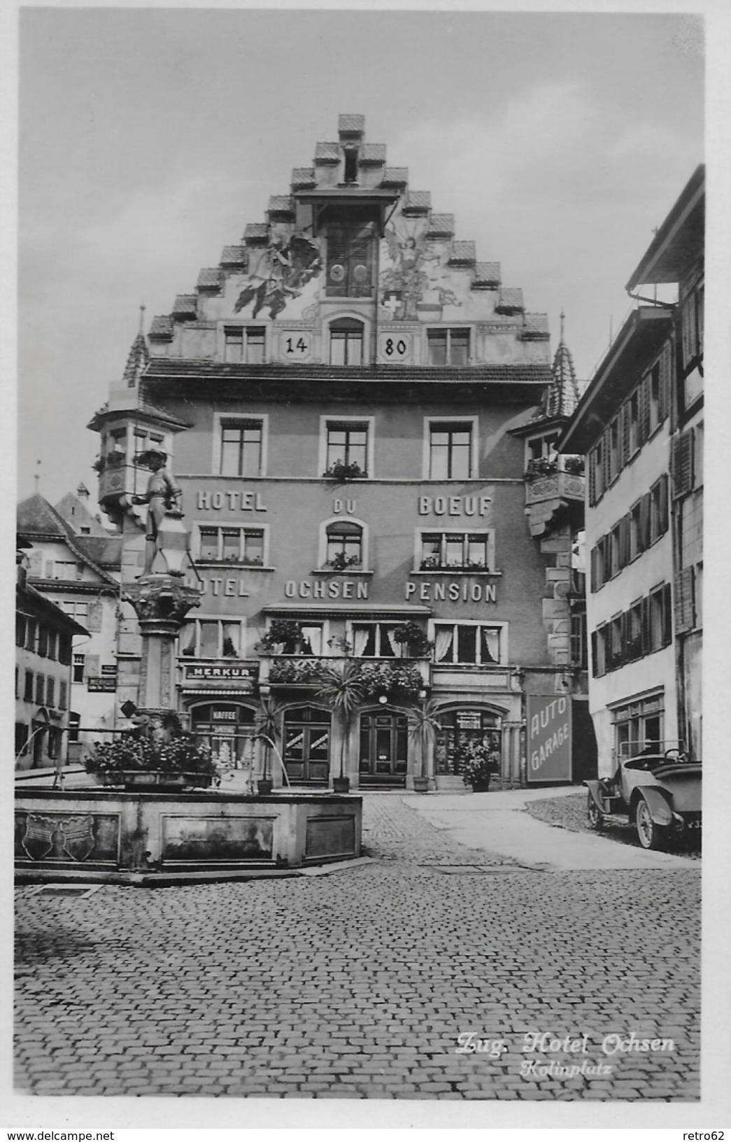HOTEL OCHSEN &rarr; Koliplatz Mit Oldtimer Vor Dem Ochsen, Fotokarte Ca.1945 - Other & Unclassified