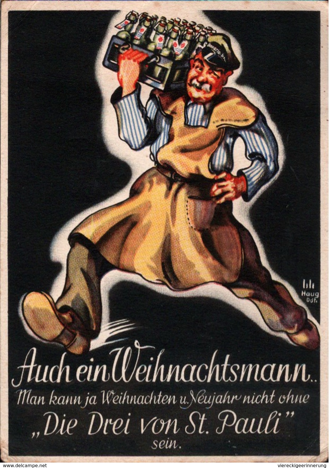 ! Alte Reklamekarte Werbung Bavaria St. Pauli Bier, Beer, Hamburg, Brauerei, Weihnachtsmann, Künstlerkarte Sign. Haug - Pubblicitari