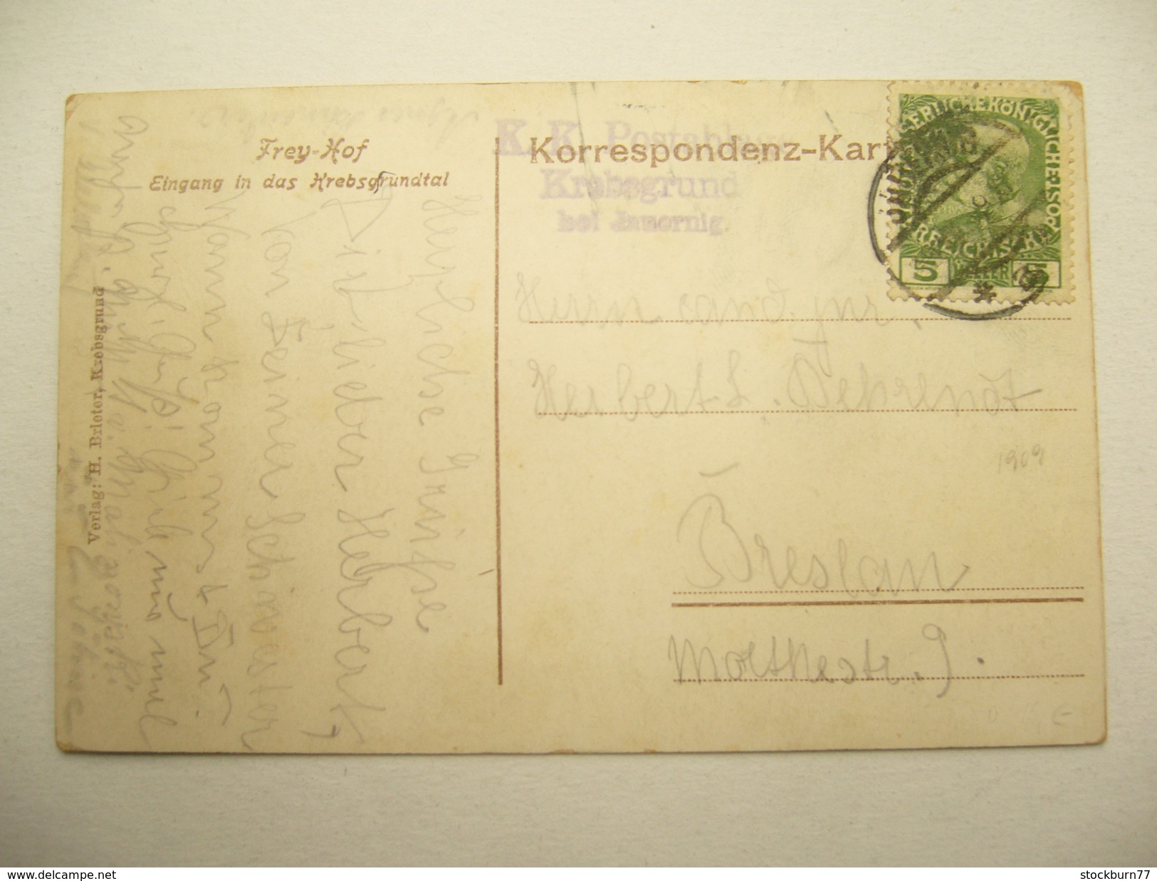 1909 , Postablage Krebsgrund , Stempel Auf Karte - Briefe U. Dokumente