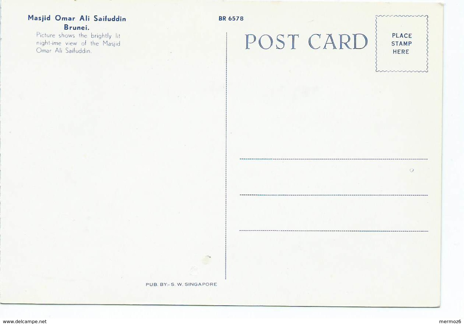 Masjid Omar Ali Saifuddin Brunei Sw Singapore Postcard Issue D&rsquo;un Carnet Night Time - Brunei