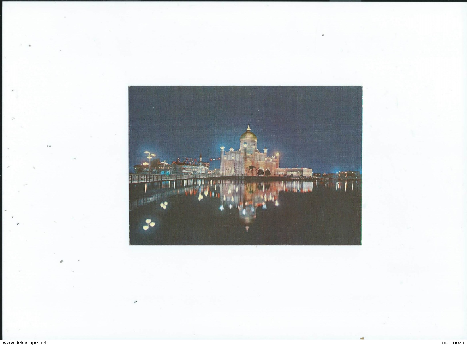 Masjid Omar Ali Saifuddin Brunei Sw Singapore Postcard Issue D&rsquo;un Carnet Night Time - Brunei