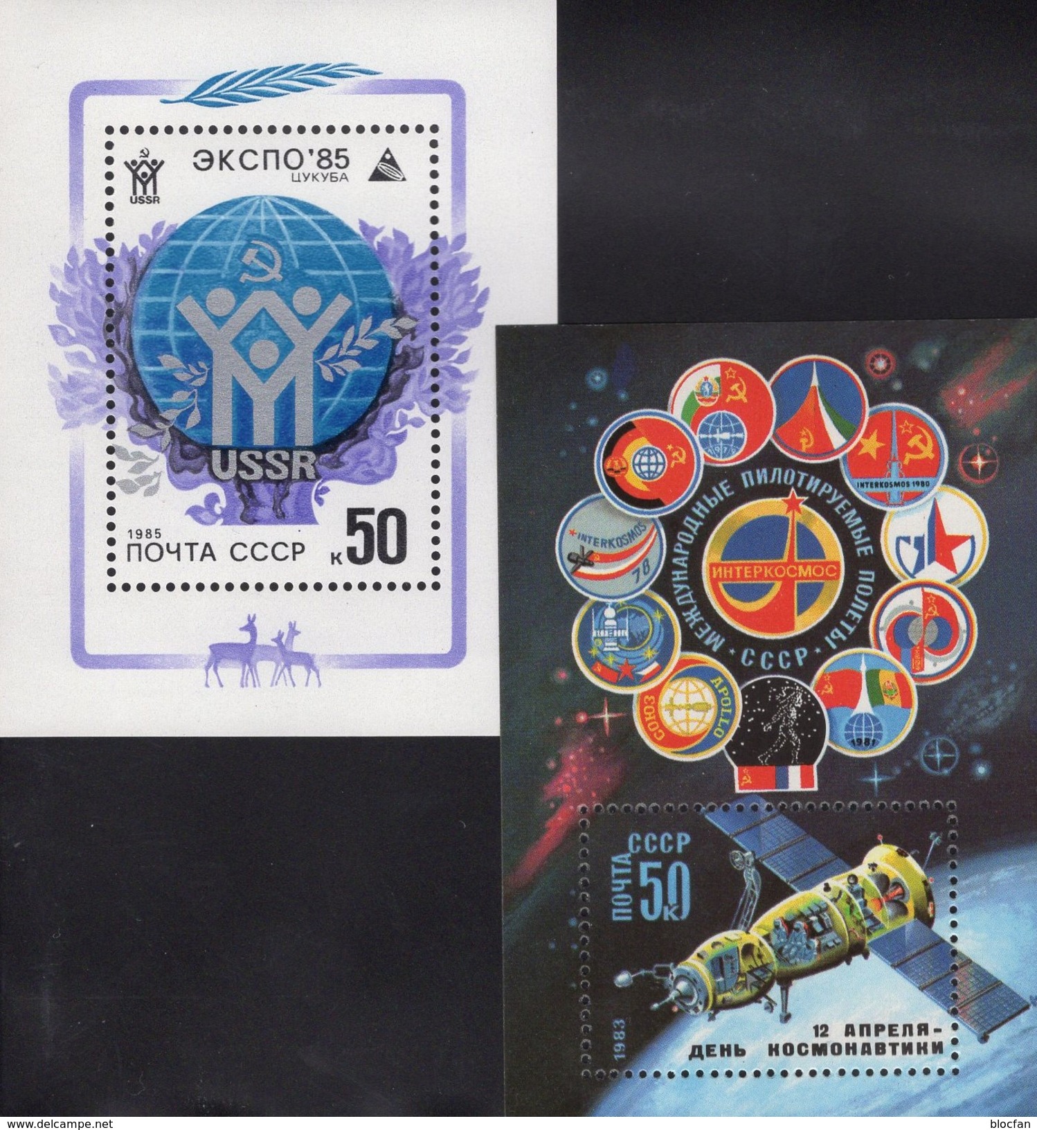 EXPO Globus 1985 Sowjetunion Block 164+180 ** 3&euro; Rakete SOJUS-T 1983 S/s Waps Blocs Space Sheets Bf USSR CCCP SU - Sonstige & Ohne Zuordnung