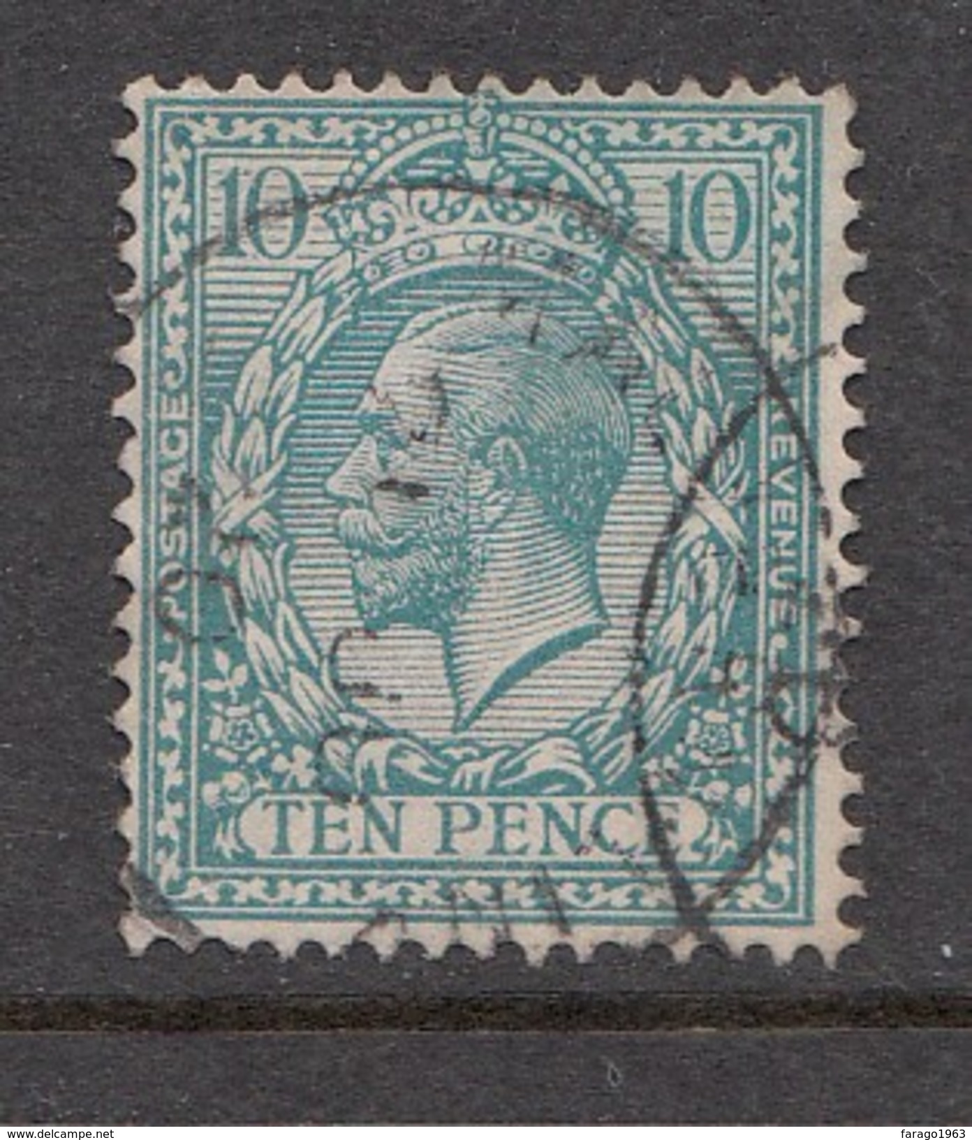 1920 Great Britain KGV 10d Turquoise Blue Clean Stamp With Light  Circle Date Cancellation  21 JU 20 Used SG394 - Gebraucht