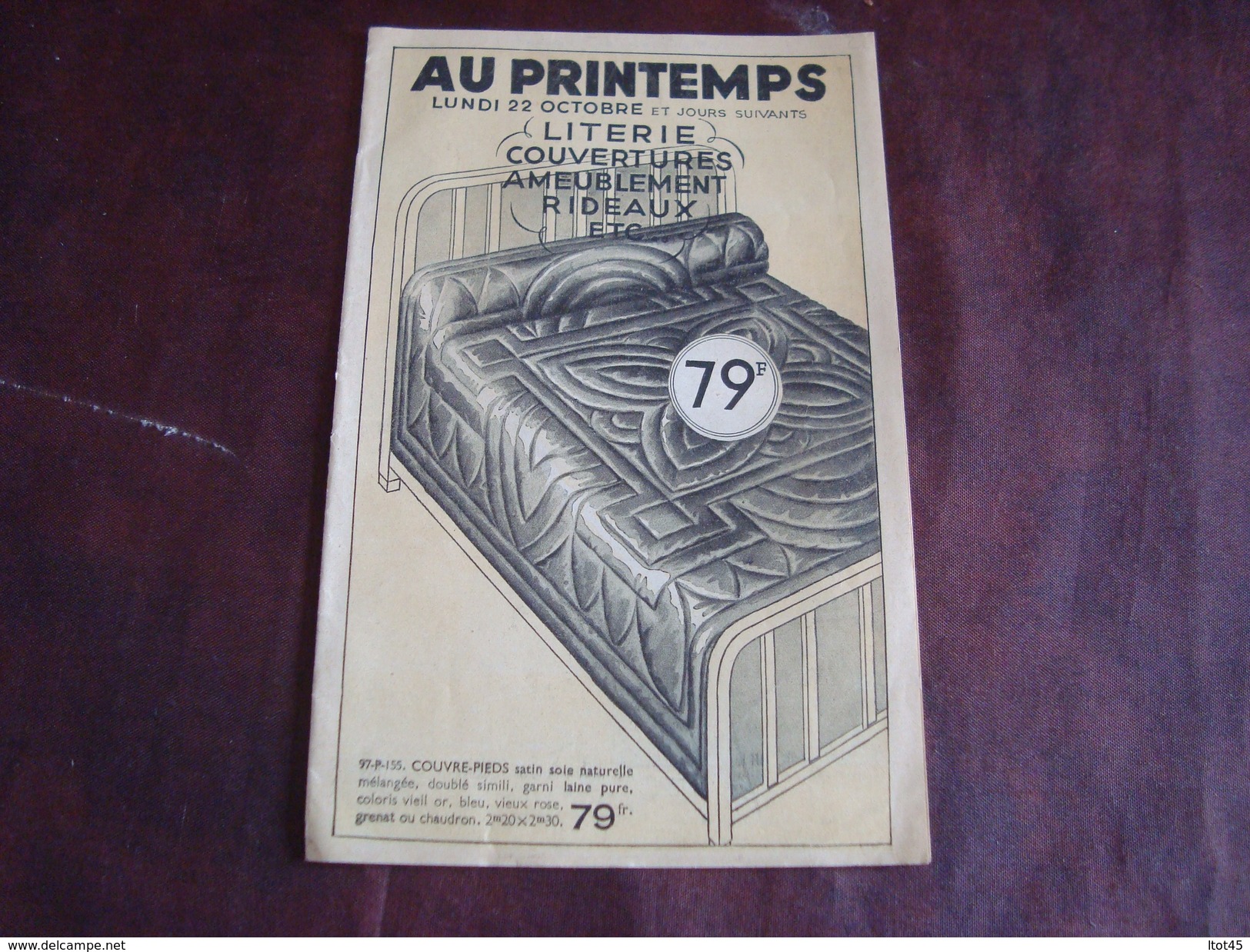Dépliant Publicitaire Magasin AU Printemps PARIS  LITERIE COUVERTURES AMEUBLEMENT RIDEAUX 1934 - Textile & Vestimentaire