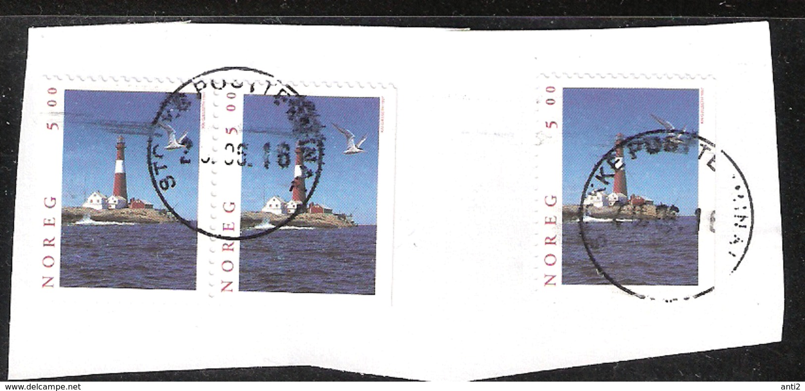 Norway Norge  1997 Lighthouse, Færder  Mi  1247 Pair + Single,   Cancelled On Paper - Used Stamps