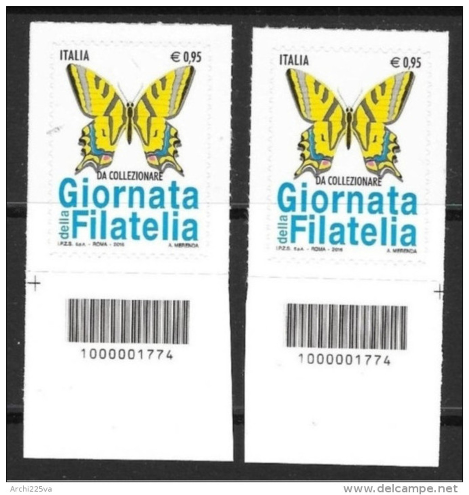 2016 - Giornata Della Filatelia 2016 - 2 Con Codici Barre Dx E Sx - Tiratura Solo 8.888 Coppie = RARO Come Enit 2015 - Codici A Barre