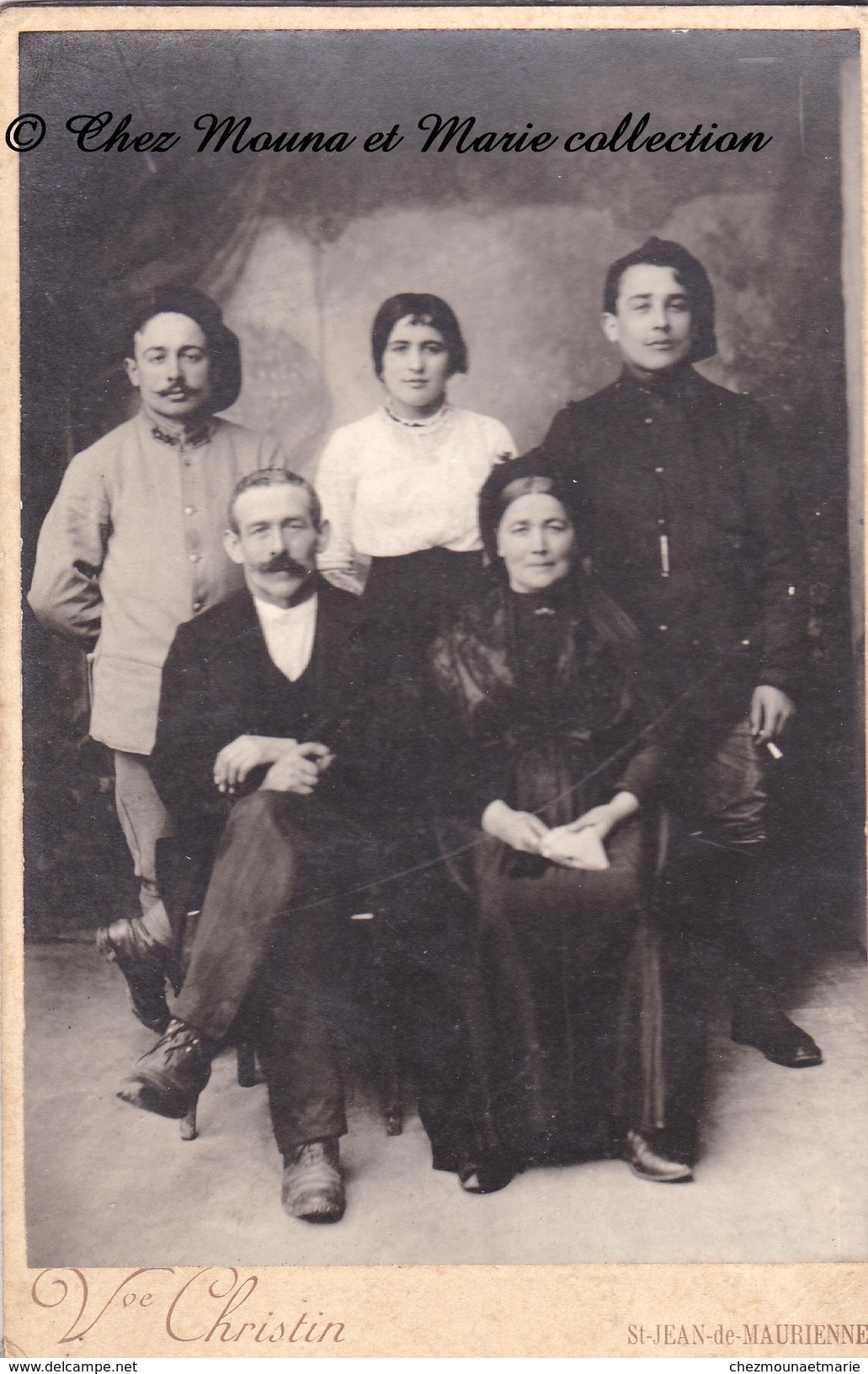 SAINT ST JEAN DE MAURIENNE - CHASSEURS ALPINS ET LEUR FAMILLE - SAVOIE - CDV PHOTO MILITAIRE GRAND FORMAT CHRISTIN - Guerre, Militaire