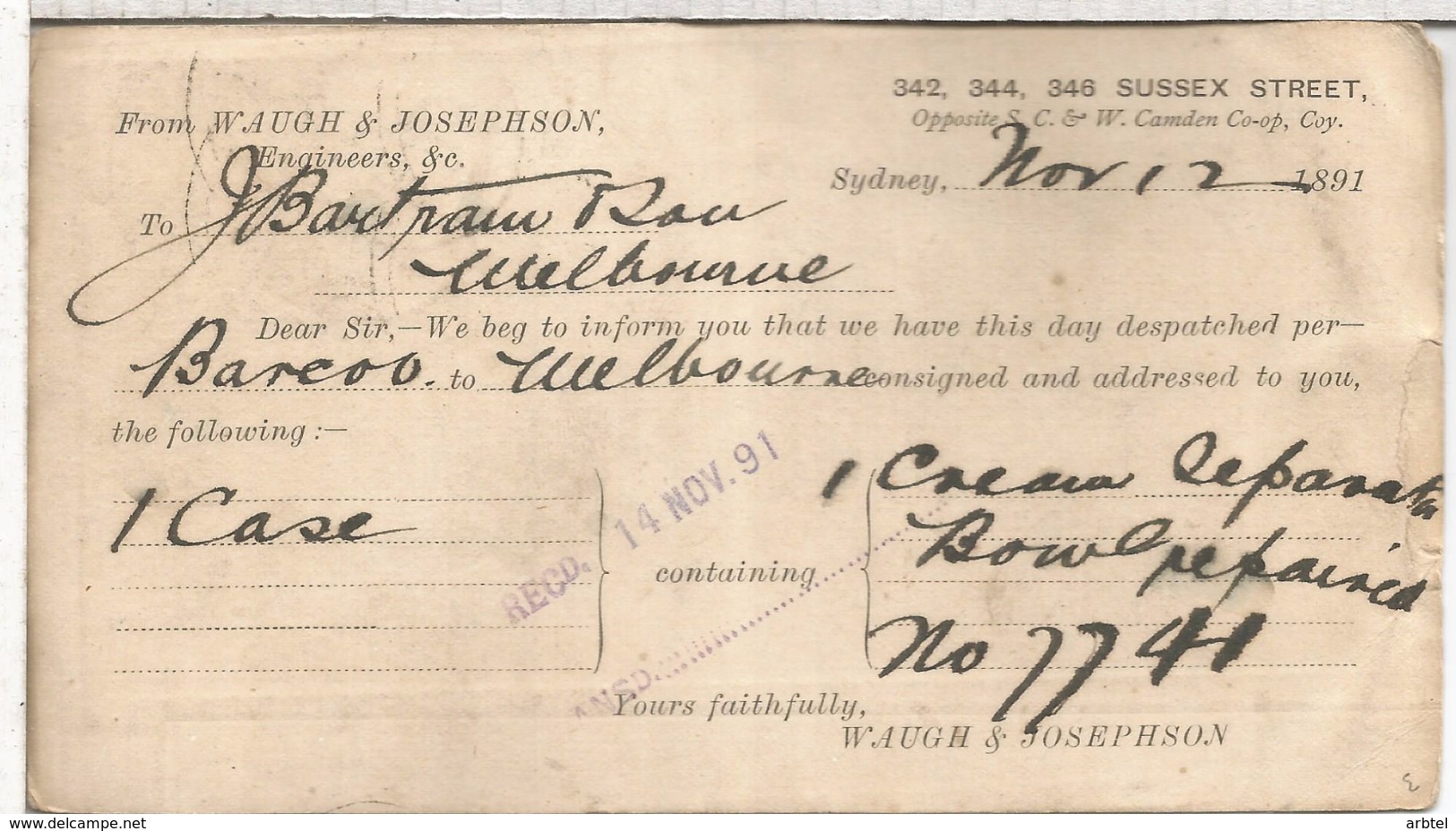 AUSTRALIA NEW SOUTH WALES ENTERO POSTAL FLORES FLOWER 1891 SYDNEY CON IMPRESION PRIVADA WAUGH & JOSEPHSON ENGINEERS - Lettres & Documents