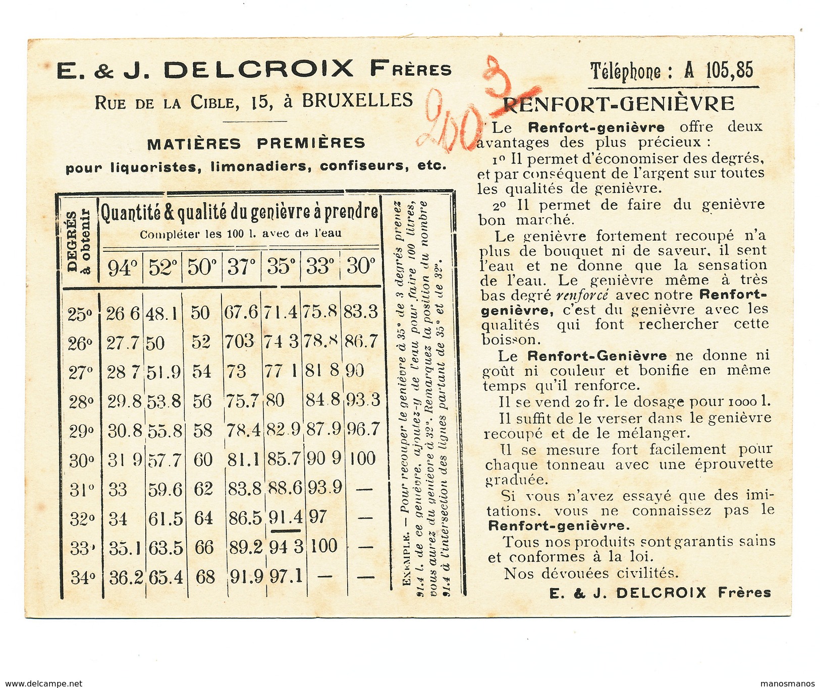 986/23 - BELGIUM Carte Publicitaire PREO Bruxelles 1912 Extrait Pour ALCOOL Genièvre Delcroix à BXL - Vins & Alcools