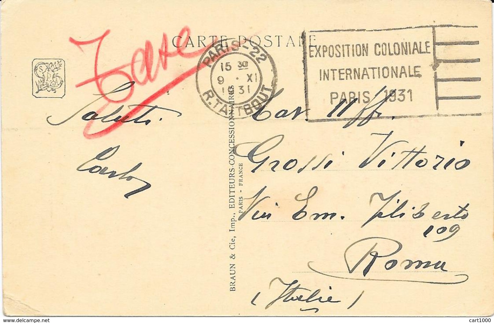 1931 EXPOSITION COLONIALE INTERNATIONALE PARIS - PALAIS PRINCIPAL DE L'ITALIE - Briefe U. Dokumente