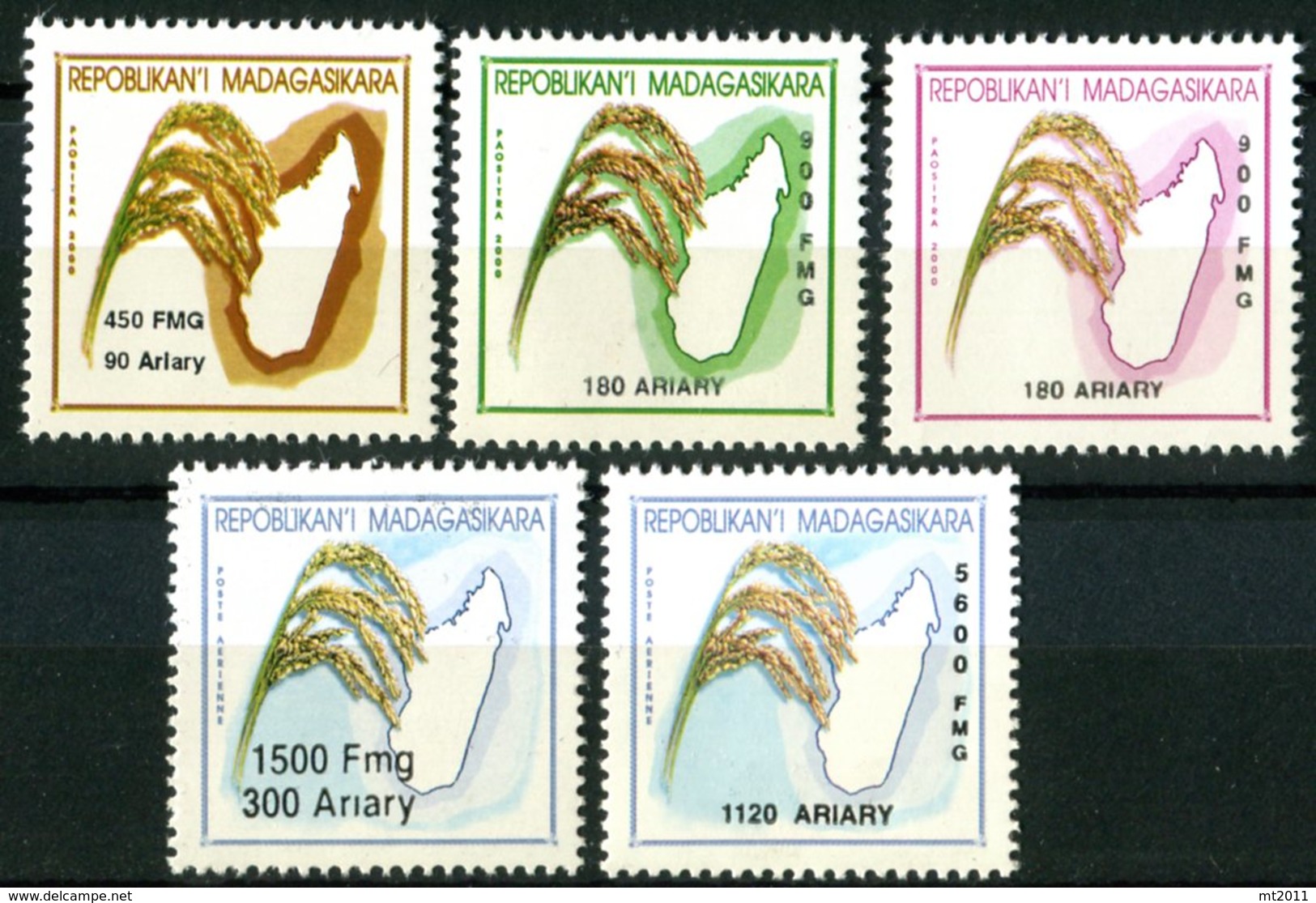 MADAGASCAR  2000  MNH - " RIZ / RICE " - 5 VAL.SURCHARGEE / OVERPRINTED - VERY SCARCE SET - Madagascar (1960-...)