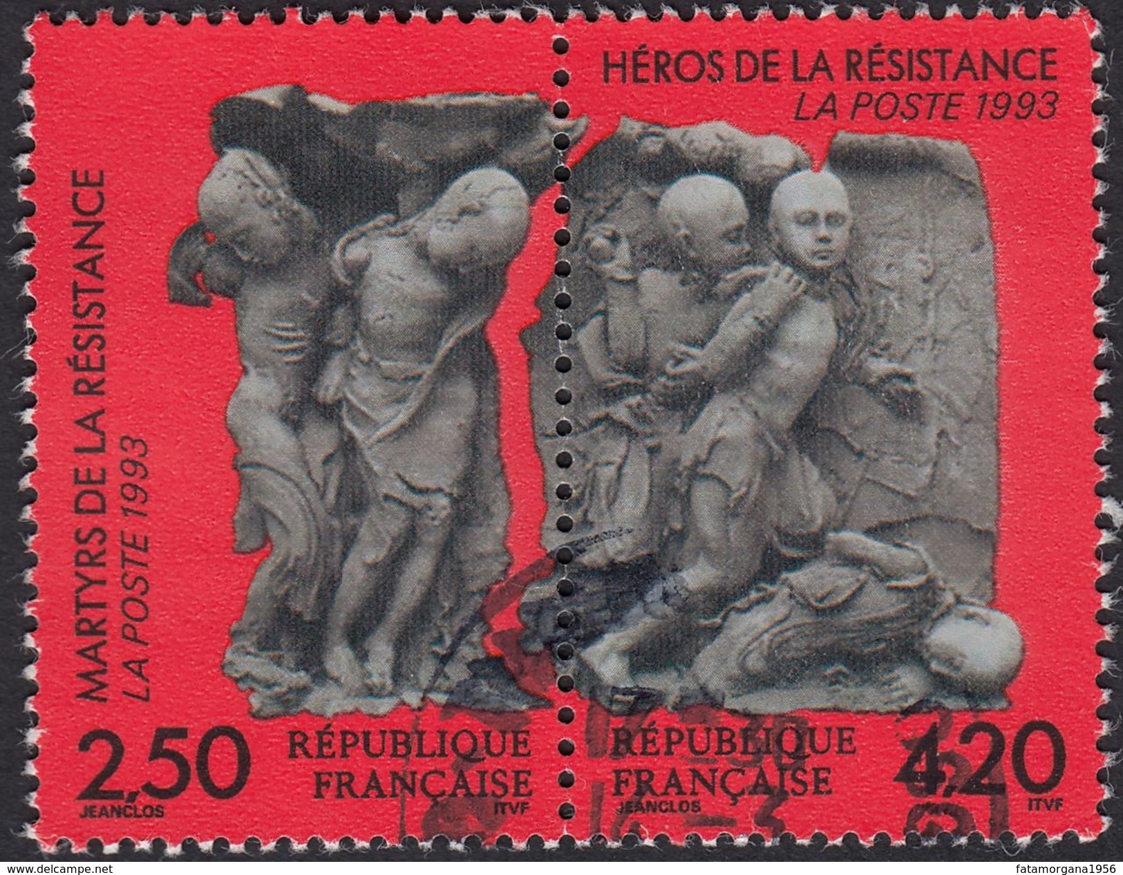 FRANCE Francia Frankreich - 1993,  Due Francobolli Uniti Usati: Yvert 2813A, Martiri Ed Eroi Della Resistenza - Used Stamps