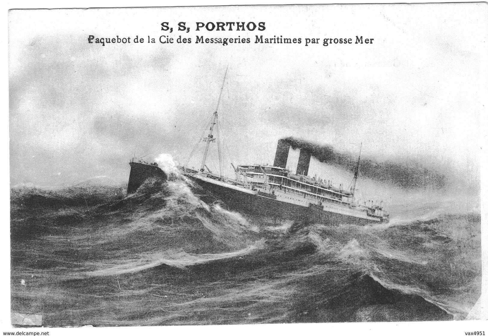 S S PORTHOS PAQUEBOT DE LA CIE DES MESSAGERIES MARITIMES PAR GROSSE MER   ***   RARE     A SAISIR ****** - Piroscafi