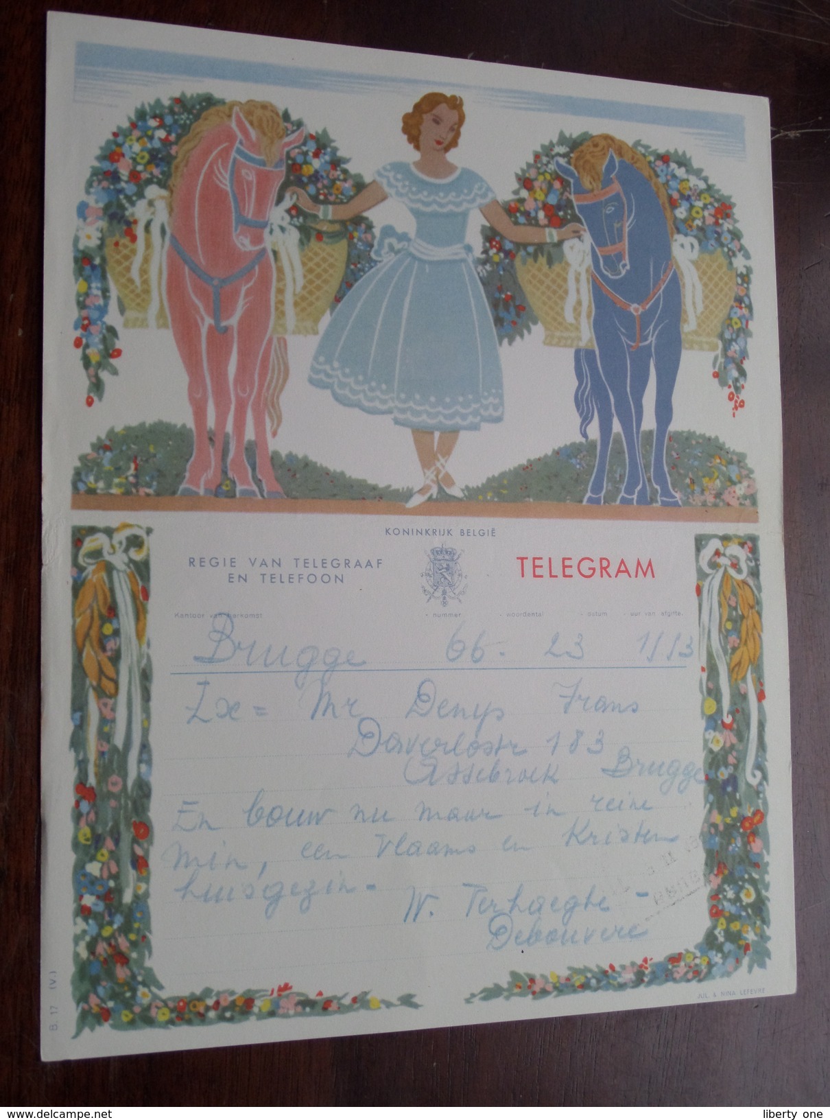 TELEGRAM Denys Deboo BRUGGE Assebroek / Verzonden 1952 Verhaeghe Debouvere / Belgique - Belgium !! - Autres & Non Classés