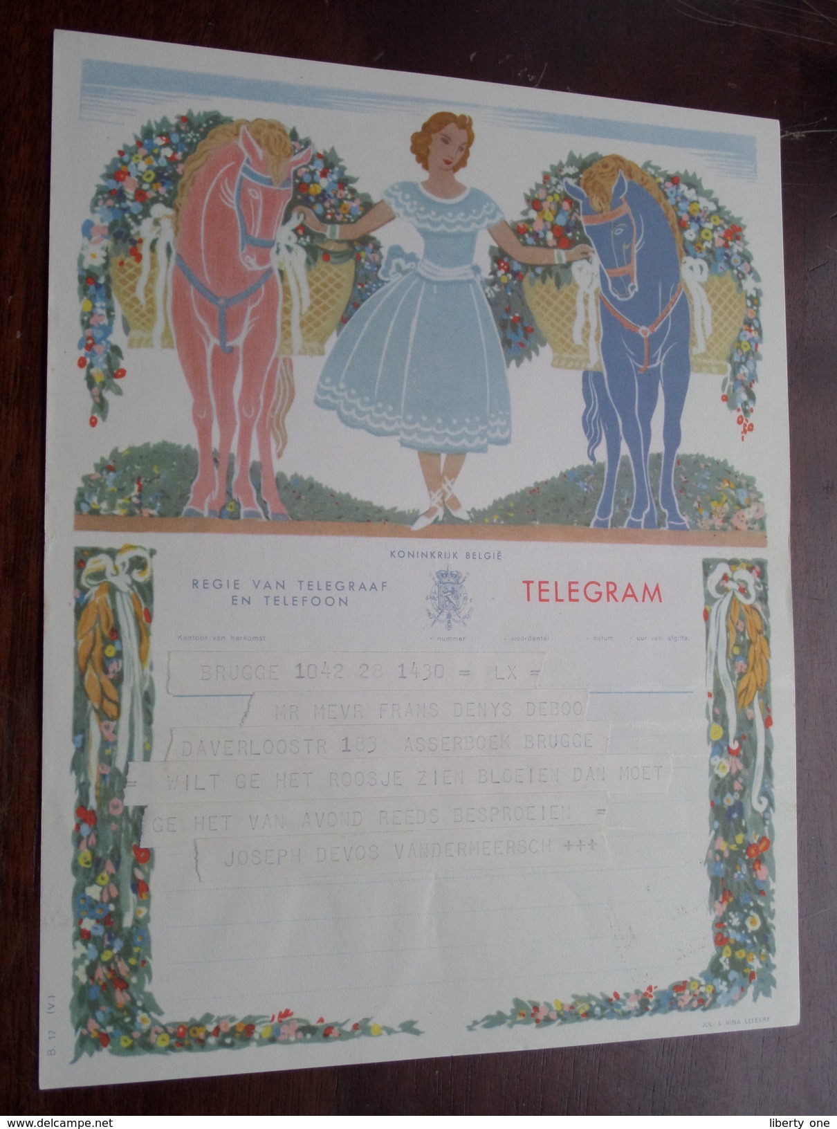 TELEGRAM Denys Deboo BRUGGE Assebroek / Verzonden 1952 Devos Vandermeersch / Belgique - Belgium !! - Other & Unclassified