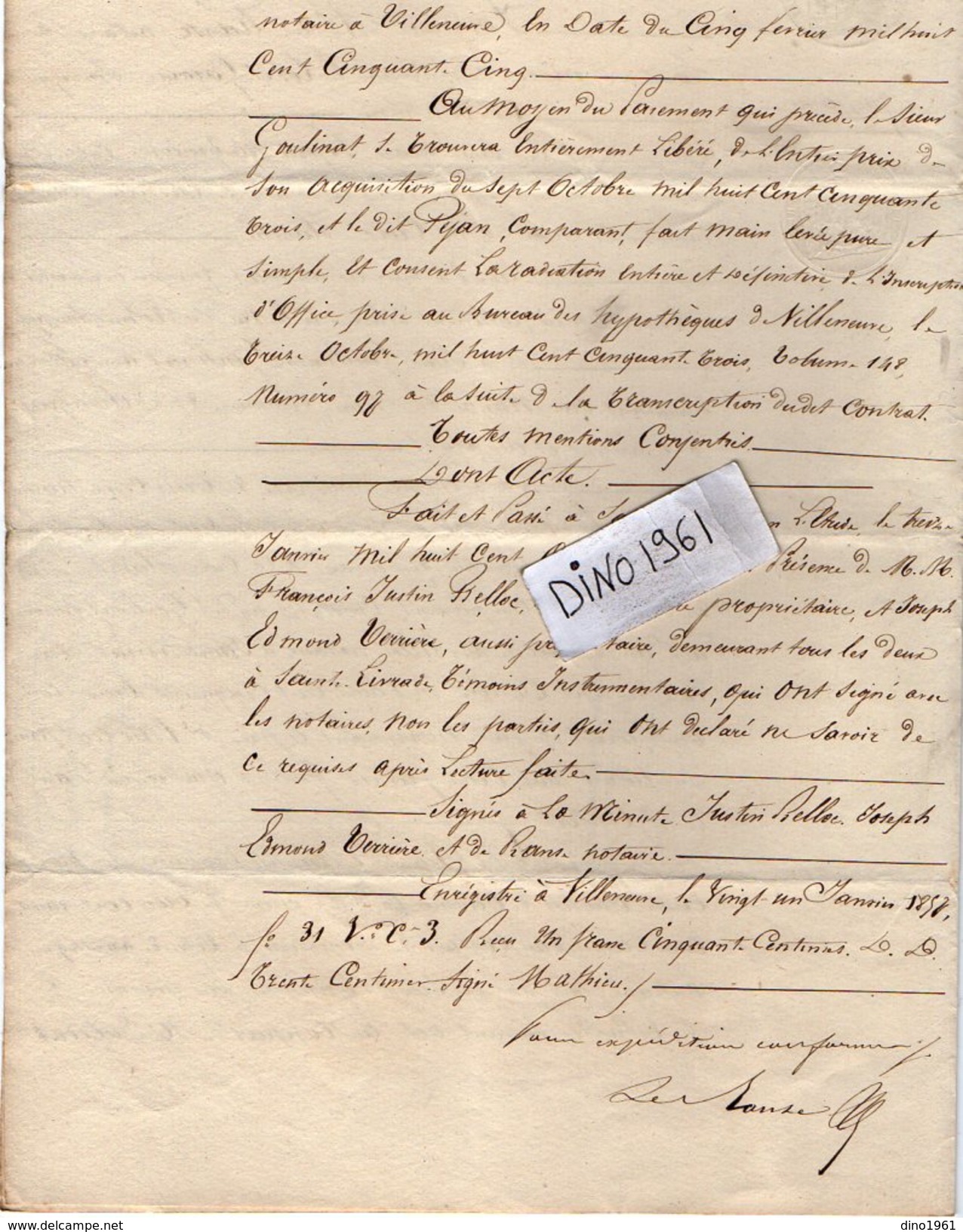 VP9191 - SAINTE LIVRADE - Acte 1857 - Quittance Par PEJEAN à CASTELLA à GOULINAT De DOLMAYRAC - Manuscrits