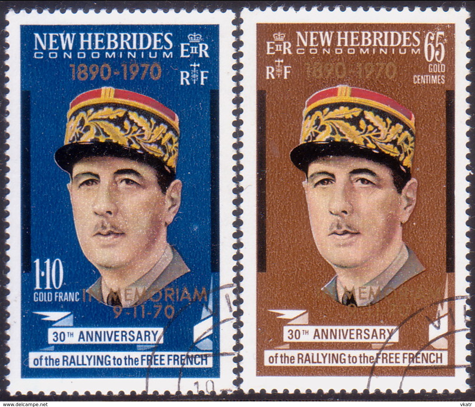 NEW HEBRIDES(English Inscr.) 1971 SG 147-48 Compl.set Used Death Of General Charles De Gaulle - Gebraucht