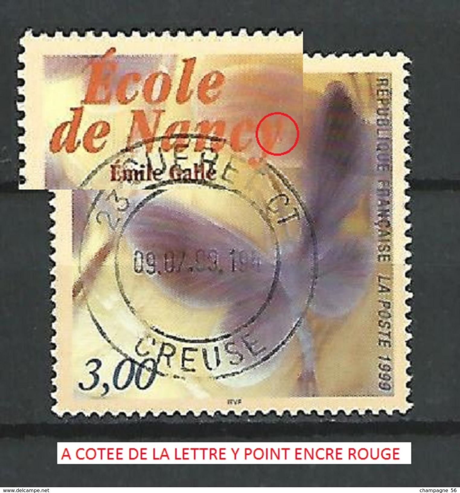 VARIÉTÉS FRANCE  1999  N° 3246 ECOLE DE NANCY D'EMILE GALLE PHOSPHORESCENTE 09 . 07 . 99 . OBLITÉRÉ - Oblitérés