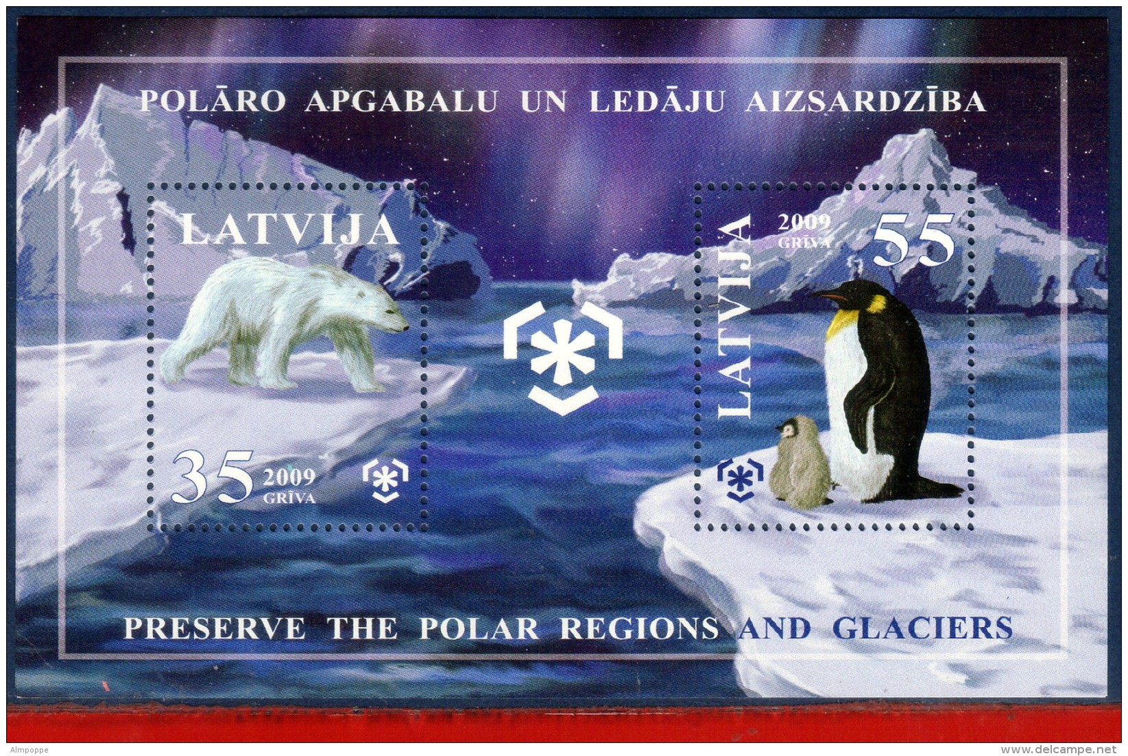 Ref. LA-V2009-04 LATVIA 2009 ANIMALS &amp; FAUNA, PRESERVE POLAR REGIONS &amp;, GLACIERS,BEAR, PENGUIN, S/S MNH 2V - Pinguine