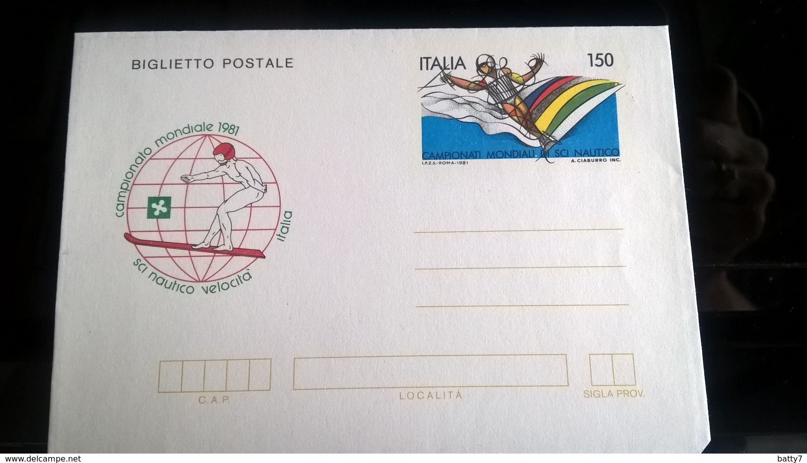 ITALIA 1981 BIGLIETTO POSTALE CAMPIONATO MONDIALE SCI NAUTICO - Interi Postali