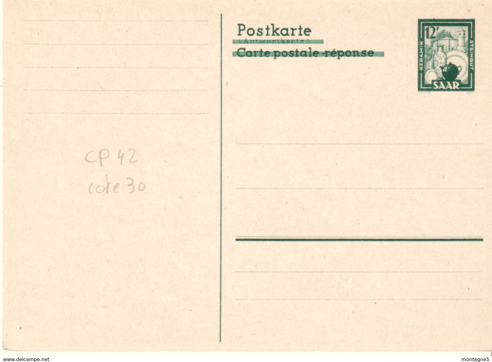 ENTIER POSTAL SARRE Occupation Française CP N°42 - Sonstige & Ohne Zuordnung